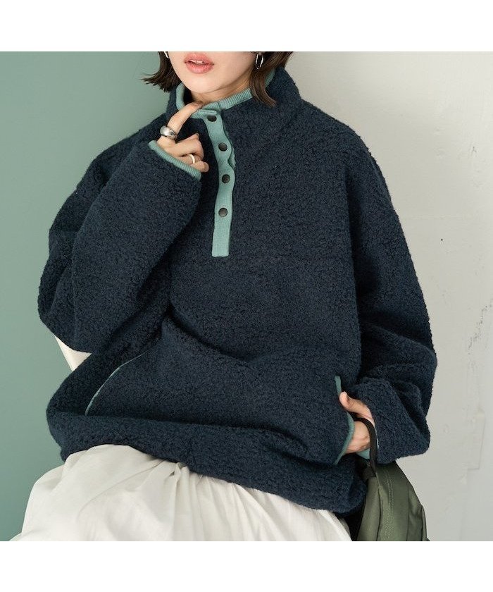 【フリークスストア/FREAK'S STORE】のマシュマロ ボア スナップ ボタン プルオーバー【限定展開】 25AW インテリア・キッズ・メンズ・レディースファッション・服の通販 founy(ファニー) 　ファッション　Fashion　レディースファッション　Fashion for Women　トップス・カットソー　Cut & Sew Tops　カジュアルプルオーバー・ニットトップス　Pullovers & Knit Tops / Casual Pullovers　アウトドア　Outdoor Clothing　キャップ　Cap, Baseball Cap　シューズ　Shoes, Footwear　ショート　Short, Short Length　シンプル　Simple, Minimal　スニーカー　Sneakers, Trainers　スラックス　Slacks, Dress Pants　デニム　Denim, Jeans Material　ドローコード　Drawcord, Drawstring Cord　フラット　Flat, Flat Shoes　フロント　Front, Front Design　無地　Plain, Solid Color　リラックス　Relax, Relaxed Fit　A/W・秋冬　Autumn/Winter　冬　Winter / This Winter　おすすめ　Recommended / Our Picks　2025年　2025　2025-2026秋冬・A/W　Autumn/Winter 2025–26 AW25–26　ネイビー|ID: prp329100004756316 ipo3291000000034704876