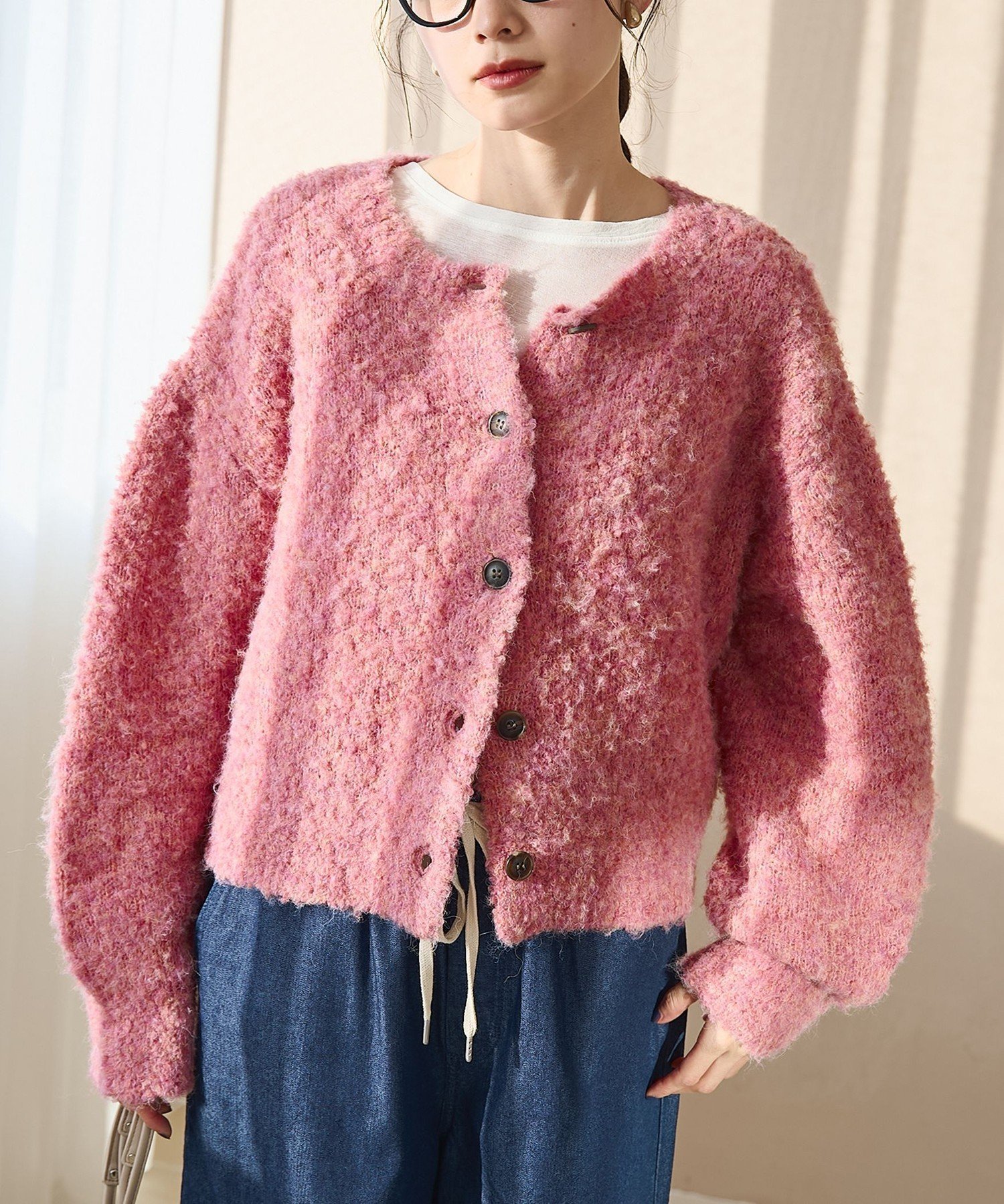 【コーエン/COEN】のブークレ 2way ミックスニットカーディガン【Youtube紹介アイテム】 インテリア・キッズ・メンズ・レディースファッション・服の通販 founy(ファニー) 　ファッション　Fashion　レディースファッション　Fashion for Women　トップス・カットソー　Cut & Sew Tops　ニット　Knit Tops & Sweaters　カーディガン・羽織り　Layered Style Cardigans　イエロー　Yellow　インナー　Innerwear　秋　Autumn　カーディガン　Cardigan, Knitwear　スニーカー　Sneakers, Trainers　タートルネック　Turtleneck, High Neck　定番　Standard, Basic Item　リラックス　Relax, Relaxed Fit　おすすめ　Recommended / Our Picks　PINK|ID: prp329100004756328 ipo3291000000034676381