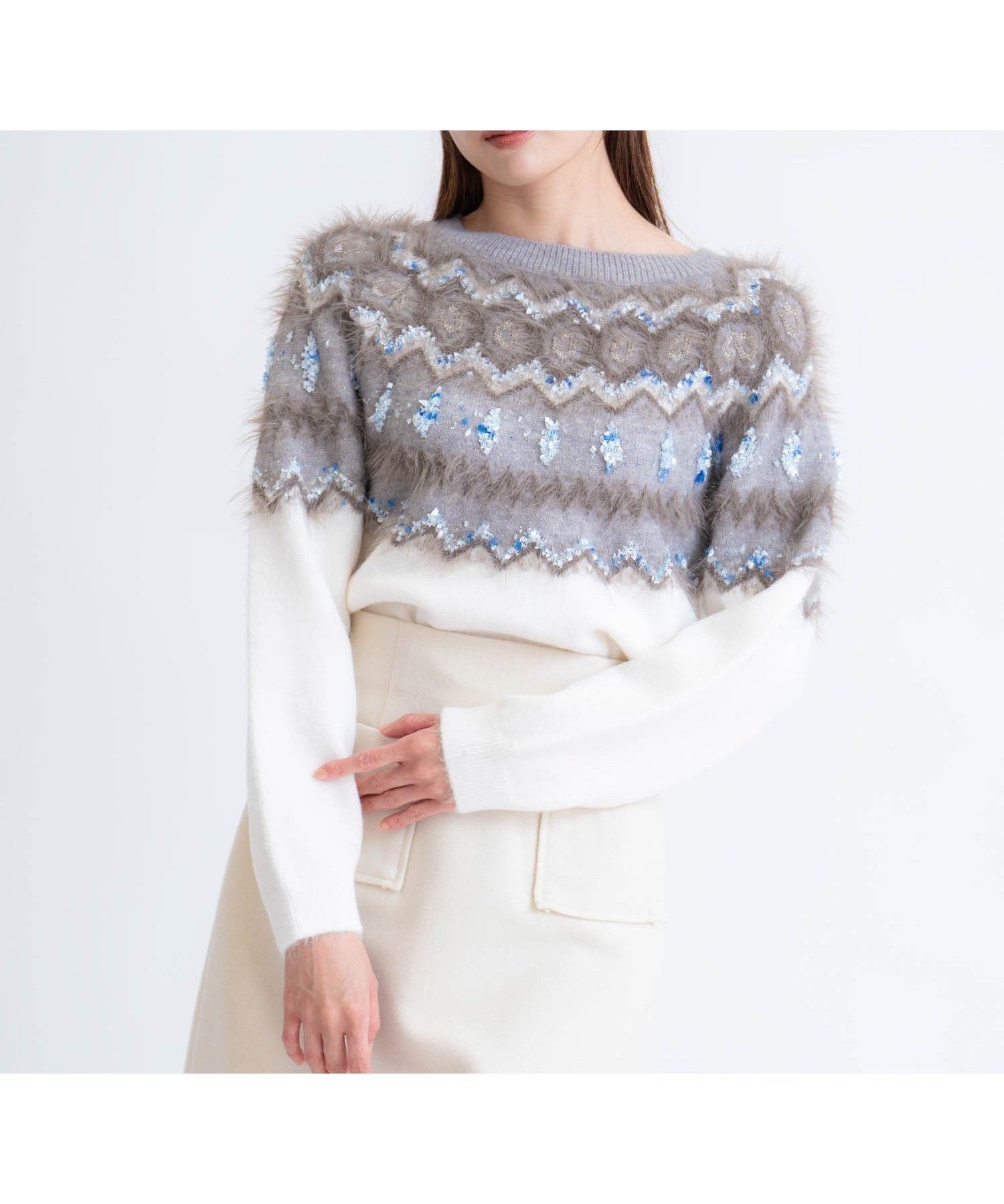 【ノエラ/Noela】のノルディック柄ニット インテリア・キッズ・メンズ・レディースファッション・服の通販 founy(ファニー) ファッション Fashion レディースファッション Fashion for Women トップス・カットソー Cut & Sew Tops ニット Knit Tops & Sweaters フェザー Feather, Feather Detail ポケット Pocket, Pocket Detail 冬 Winter / This Winter 定番 Standard, Basic Item オフホワイト|ID: prp329100004756349 ipo3291000000034582256