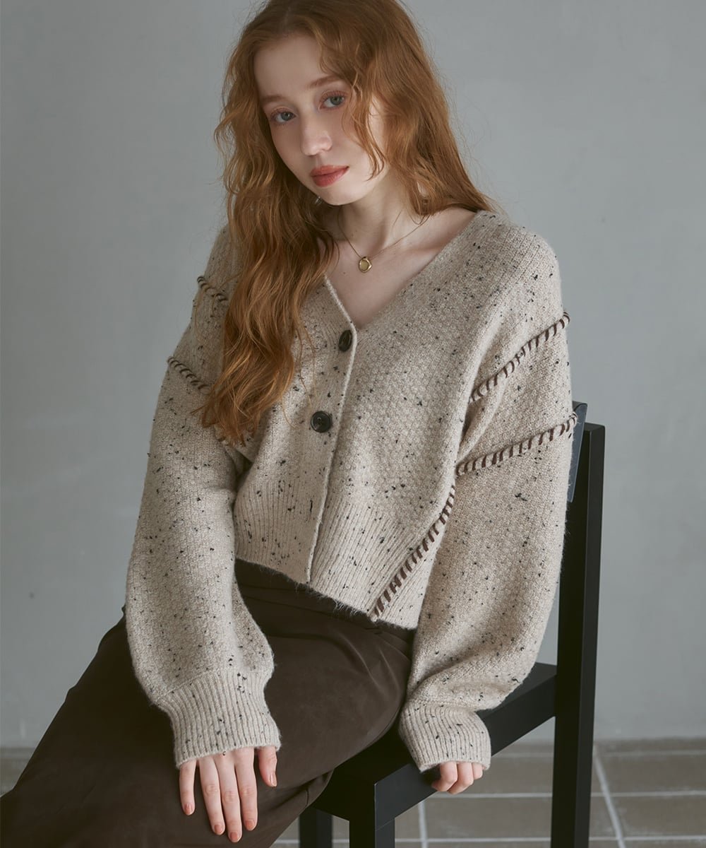 【バブ ブージュルード/Bab Bou Jeloud】のチョコチップショートニットカーディガン インテリア・キッズ・メンズ・レディースファッション・服の通販 founy(ファニー) 　ファッション　Fashion　レディースファッション　Fashion for Women　トップス・カットソー　Cut & Sew Tops　ニット　Knit Tops & Sweaters　カーディガン・羽織り　Layered Style Cardigans　カーディガン　Cardigan, Knitwear　ショート　Short, Short Length　シンプル　Simple, Minimal　スマート　Smart, Elegant　チェック　Check, Plaid, Tartan　ネップ　Nepp, Slub Yarn　人気　Popular, Best Seller　防寒　Cold Protection, Winter-Ready　再入荷　Restock / Back in Stock　S.BEIGE|ID: prp329100004756466 ipo3291000000034482364