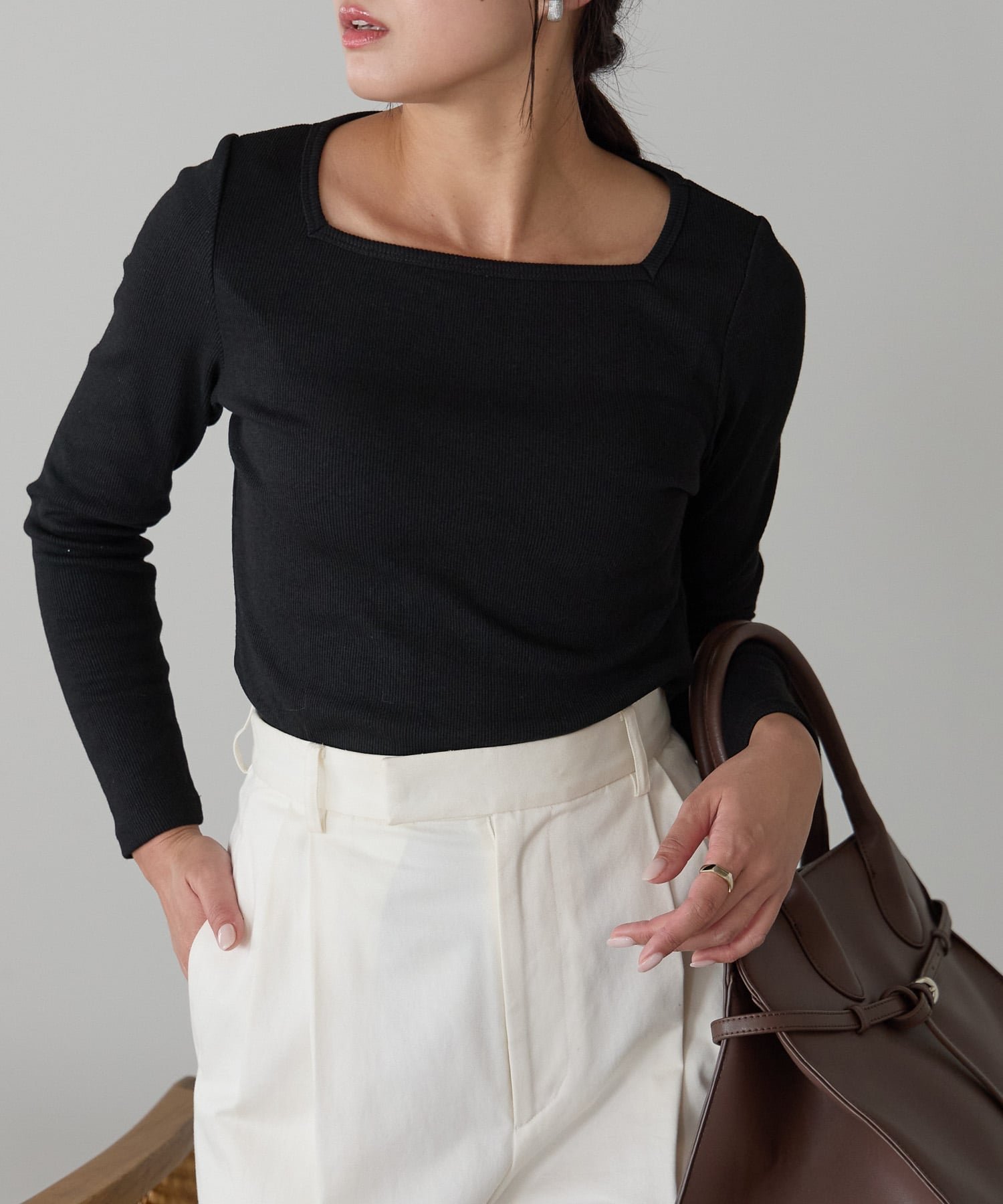 【リラクロ/relaclo】のmitis/スクエアネック細リブロンT インテリア・キッズ・メンズ・レディースファッション・服の通販 founy(ファニー) ファッション Fashion レディースファッション Fashion for Women トップス・カットソー Cut & Sew Tops ロングTシャツ・Tシャツ Longline T-Shirts & Tees スクエア Square, Square Shape ネックレス Necklace, Pendant Necklace ベーシック Basic, Essential ブラック|ID: prp329100004757049 ipo3291000000034583603