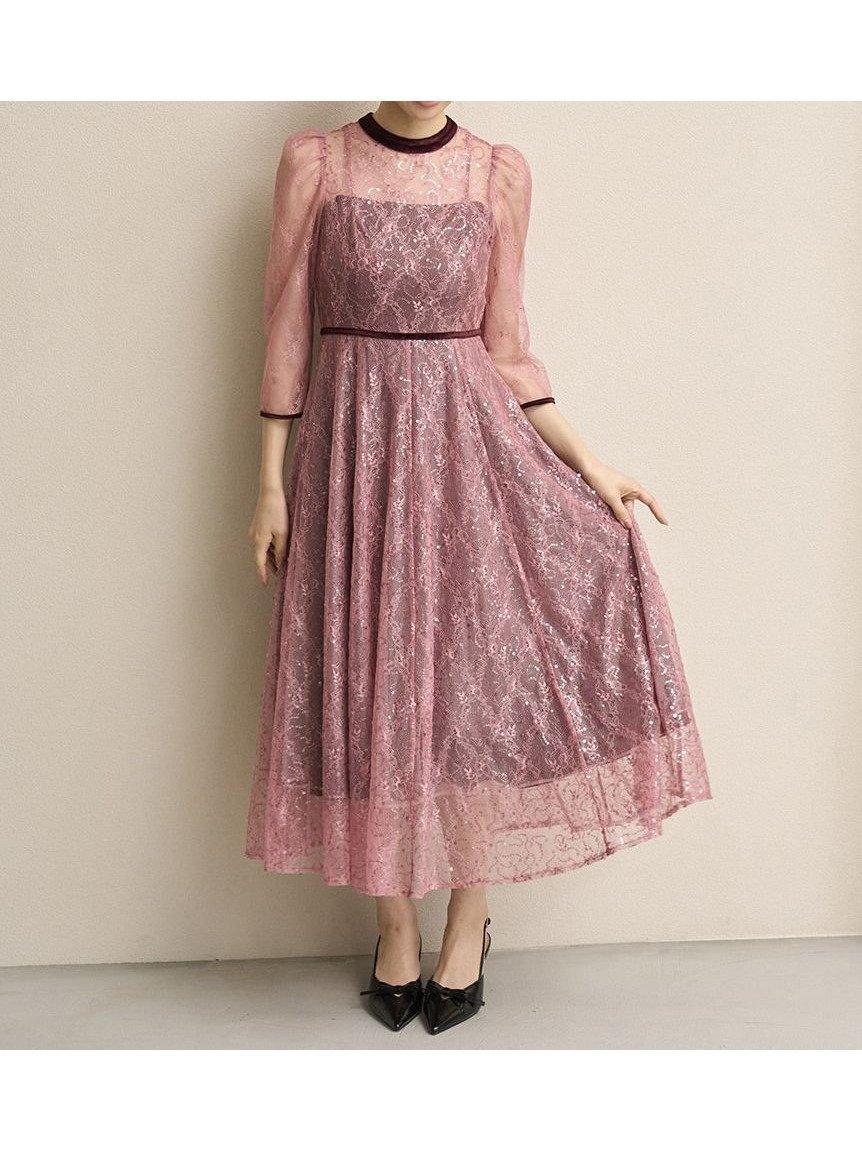 【スナイデル/SNIDEL】のスパークルレースドレス インテリア・キッズ・メンズ・レディースファッション・服の通販 founy(ファニー) 　ファッション　Fashion　レディースファッション　Fashion for Women　ワンピース　Dresses　フォーマル・パーティードレス・結婚式用ドレス　Elegant & Casual Dresses　ウェーブ　Wavy Pattern　エレガント 上品　Elegant　ショルダー　Shoulder, Shoulder Strap　ストレート　Straight, Straight Cut　スパンコール　Sequins, Sequin Embellishment　スマート　Smart, Elegant　ドレープ　Drape, Draping Fabric　フィット　Fit, Slim Fit　フラワー　Flower, Floral　フレア　Flare, Flared　ベロア　Velour, Soft Velvet　リボン　Ribbon, Bow　レース　Lace, Lace Fabric　ロマンティック　Romantic, Feminine Style　ローズ　Rose, Rose Motif　おすすめ　Recommended / Our Picks　ROSE[064]|ID: prp329100004757165 ipo3291000000034414101