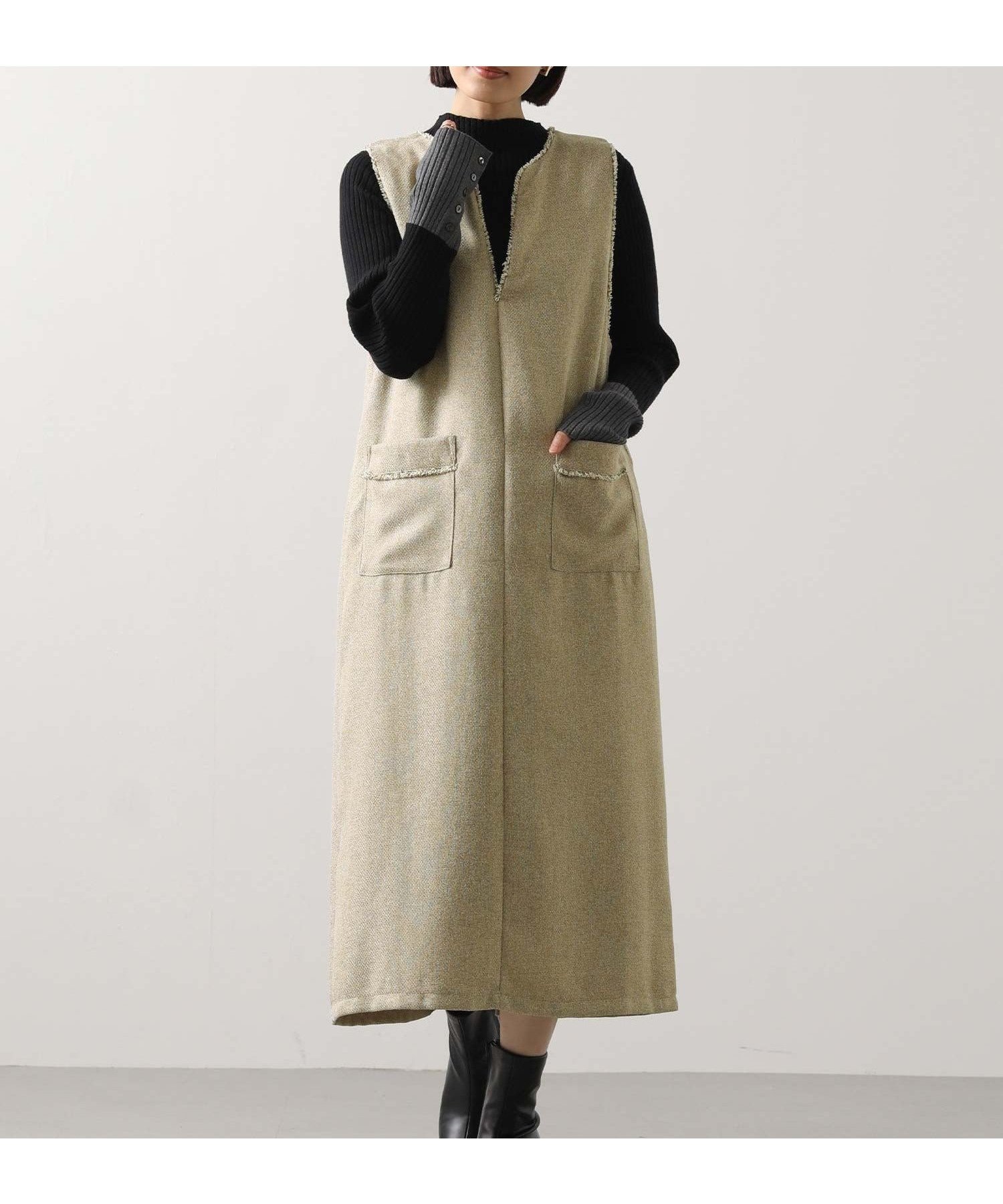 【グレディブリリアン/Gready Brilliant】のGready Brilliant/2_ツィードキーネックJSK インテリア・キッズ・メンズ・レディースファッション・服の通販 founy(ファニー) 　ファッション　Fashion　レディースファッション　Fashion for Women　スカート　Skirts　ツイード／ツィード　Choker, Choker Necklace　フリンジ　Fringe, Tassel　ポケット　Pocket, Pocket Detail　エレガント 上品　Elegant　BEI系|ID: prp329100004757218 ipo3291000000034551473