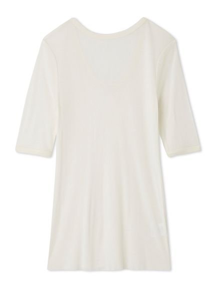 【ミラオーウェン/Mila Owen】のボートネック後ろあきハーフスリーブT インテリア・キッズ・メンズ・レディースファッション・服の通販 founy(ファニー) 　ファッション　Fashion　レディースファッション　Fashion for Women　インナー　Innerwear　今秋　This Fall　シアー　Sheer, See-Through　ストレッチ　Stretch, Stretchy Fabric　スマート　Smart, Elegant　スリーブ　Sleeve, Long Sleeve / Short Sleeve　トレンド　Trend, Trending Now　ハーフ　Half, Half-Length　フロント　Front, Front Design　ラウンド　Round, Round Neck　ロング　Long, Long-Length　WHT[001]|ID: prp329100004757361 ipo3291000000034416242