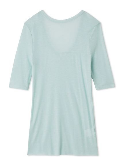 【ミラオーウェン/Mila Owen】のボートネック後ろあきハーフスリーブT インテリア・キッズ・メンズ・レディースファッション・服の通販 founy(ファニー) 　ファッション　Fashion　レディースファッション　Fashion for Women　インナー　Innerwear　今秋　This Fall　シアー　Sheer, See-Through　ストレッチ　Stretch, Stretchy Fabric　スマート　Smart, Elegant　スリーブ　Sleeve, Long Sleeve / Short Sleeve　トレンド　Trend, Trending Now　ハーフ　Half, Half-Length　フロント　Front, Front Design　ラウンド　Round, Round Neck　ロング　Long, Long-Length　LBLU[081]|ID: prp329100004757361 ipo3291000000034416247