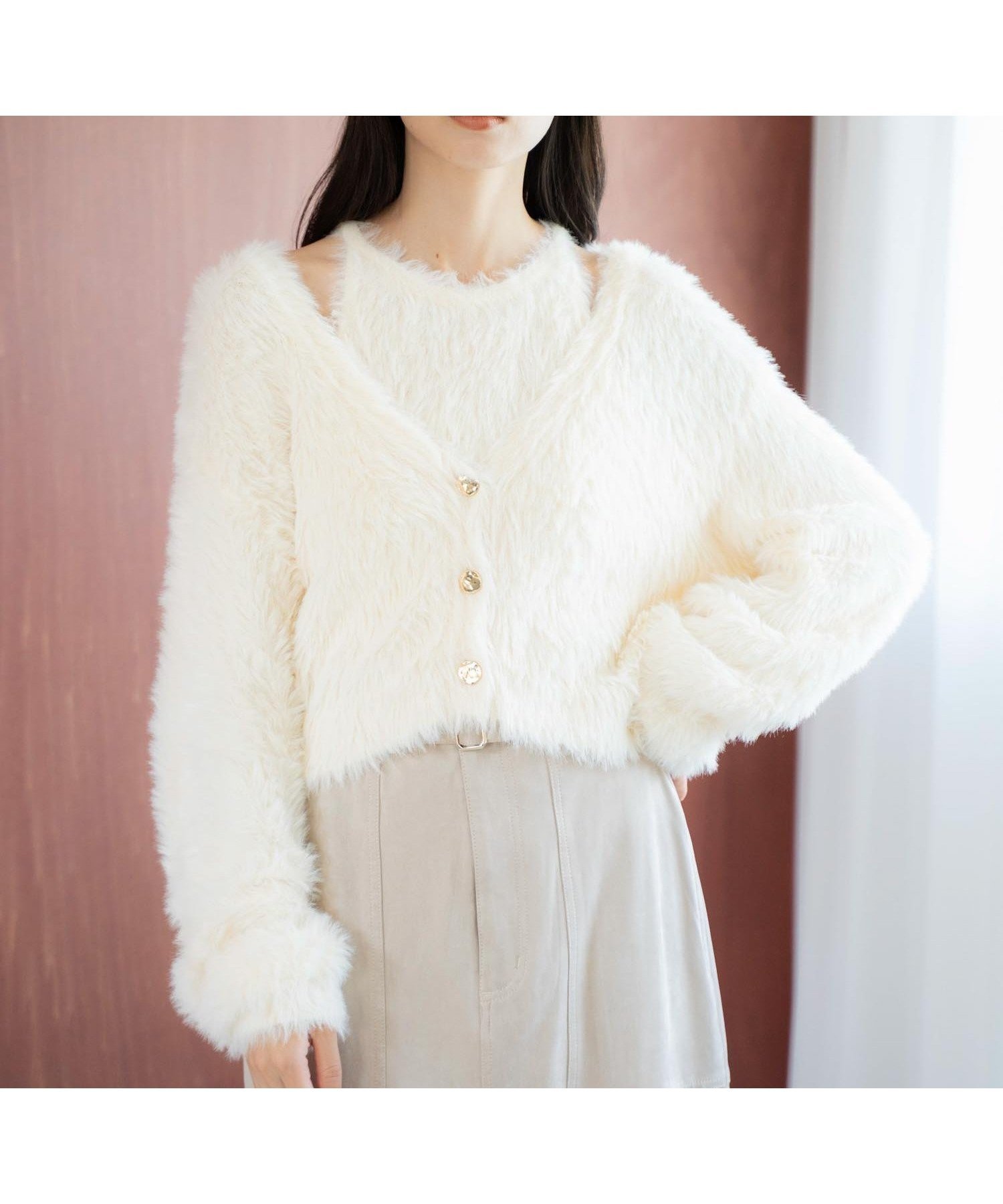 【ノエラ/Noela】のシャギーアンサンブル インテリア・キッズ・メンズ・レディースファッション・服の通販 founy(ファニー) 　ファッション　Fashion　レディースファッション　Fashion for Women　トップス・カットソー　Cut & Sew Tops　アンサンブルニット　Knit Ensembles & Twin Sets　アンサンブル　Ensemble Set　インナー　Innerwear　カーディガン　Cardigan, Knitwear　ポケット　Pocket, Pocket Detail　オフホワイト|ID: prp329100004757376 ipo3291000000034656175