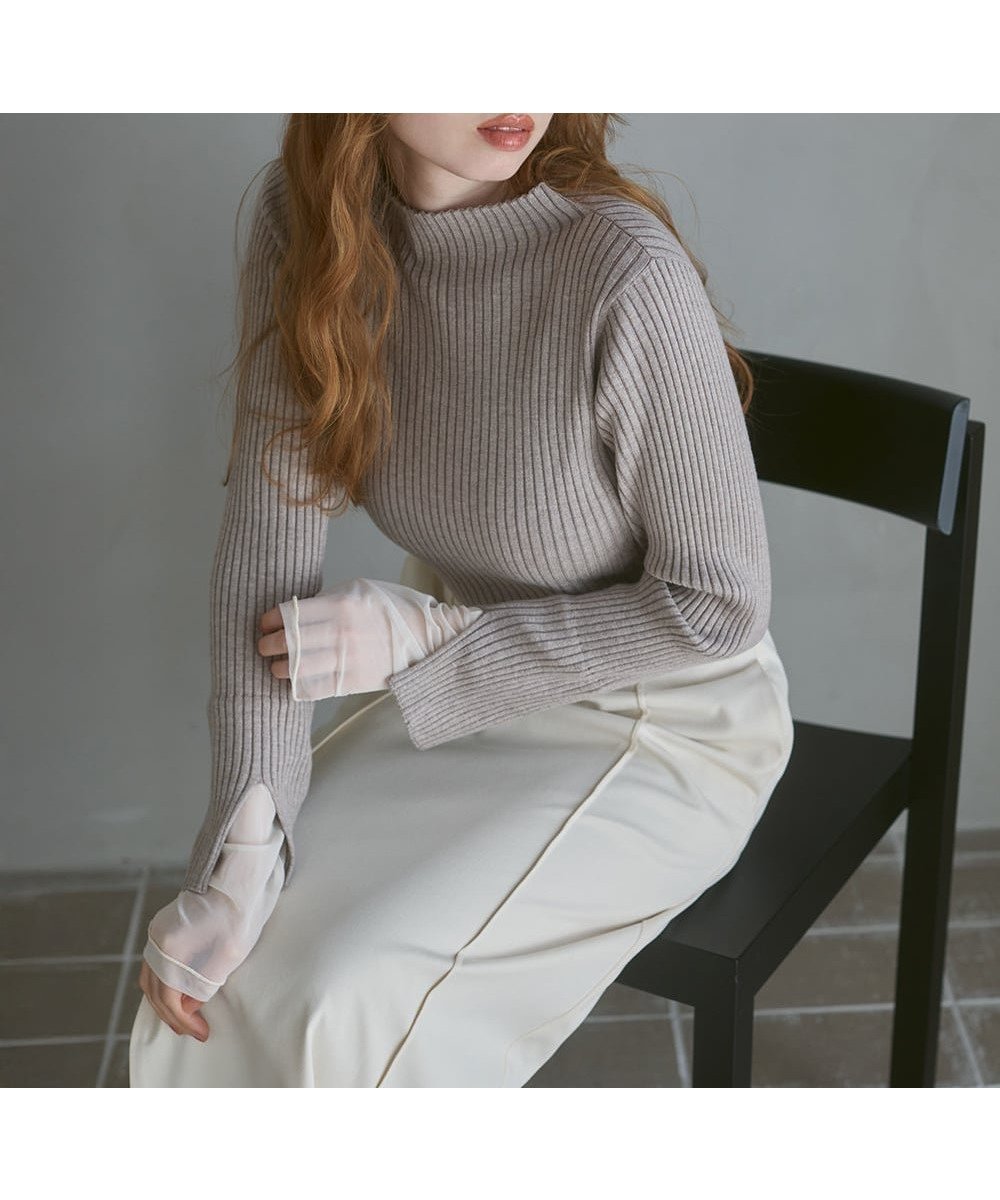 【バブ ブージュルード/Bab Bou Jeloud】の【着回し力抜群! 選べるネック】チュールレイヤードリブニット インテリア・キッズ・メンズ・レディースファッション・服の通販 founy(ファニー) 　ファッション　Fashion　レディースファッション　Fashion for Women　トップス・カットソー　Cut & Sew Tops　ニット　Knit Tops & Sweaters　インナー　Innerwear　ストレッチ　Stretch, Stretchy Fabric　スマート　Smart, Elegant　センター　Center, Center Line　チェック　Check, Plaid, Tartan　チュール　Tulip, Tulip Motif　ハイネック　High Neck, Mock Neck　フェミニン　Feminine, Girly　マーメイド　Mermaid, Fishtail Silhouette　再入荷　Restock / Back in Stock　おすすめ　Recommended / Our Picks　エレガント 上品　Elegant　TAUPE|ID: prp329100004758147 ipo3291000000034793891