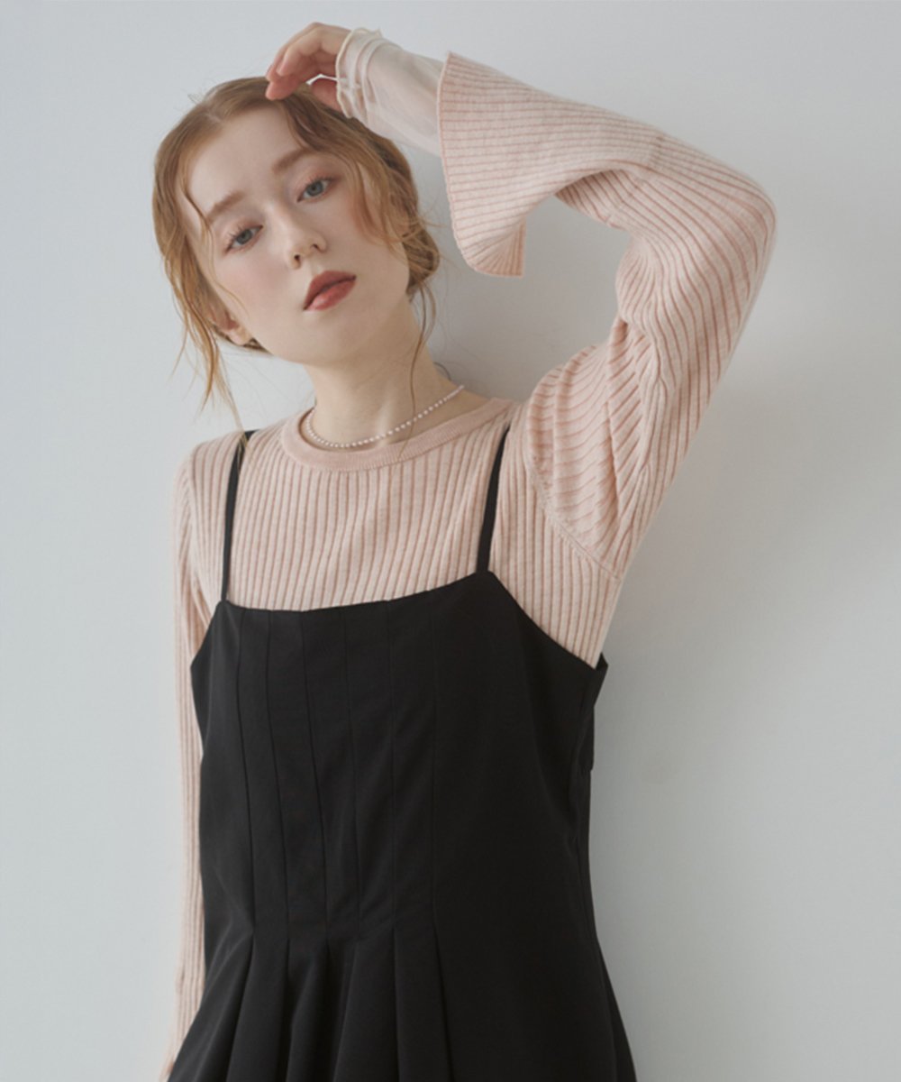 【バブ ブージュルード/Bab Bou Jeloud】の【着回し力抜群! 選べるネック】チュールレイヤードリブニット インテリア・キッズ・メンズ・レディースファッション・服の通販 founy(ファニー) 　ファッション　Fashion　レディースファッション　Fashion for Women　トップス・カットソー　Cut & Sew Tops　ニット　Knit Tops & Sweaters　インナー　Innerwear　ストレッチ　Stretch, Stretchy Fabric　スマート　Smart, Elegant　センター　Center, Center Line　チェック　Check, Plaid, Tartan　チュール　Tulip, Tulip Motif　ハイネック　High Neck, Mock Neck　フェミニン　Feminine, Girly　マーメイド　Mermaid, Fishtail Silhouette　再入荷　Restock / Back in Stock　おすすめ　Recommended / Our Picks　エレガント 上品　Elegant　F(PINK-クルーネック)|ID: prp329100004758147 ipo3291000000034793901