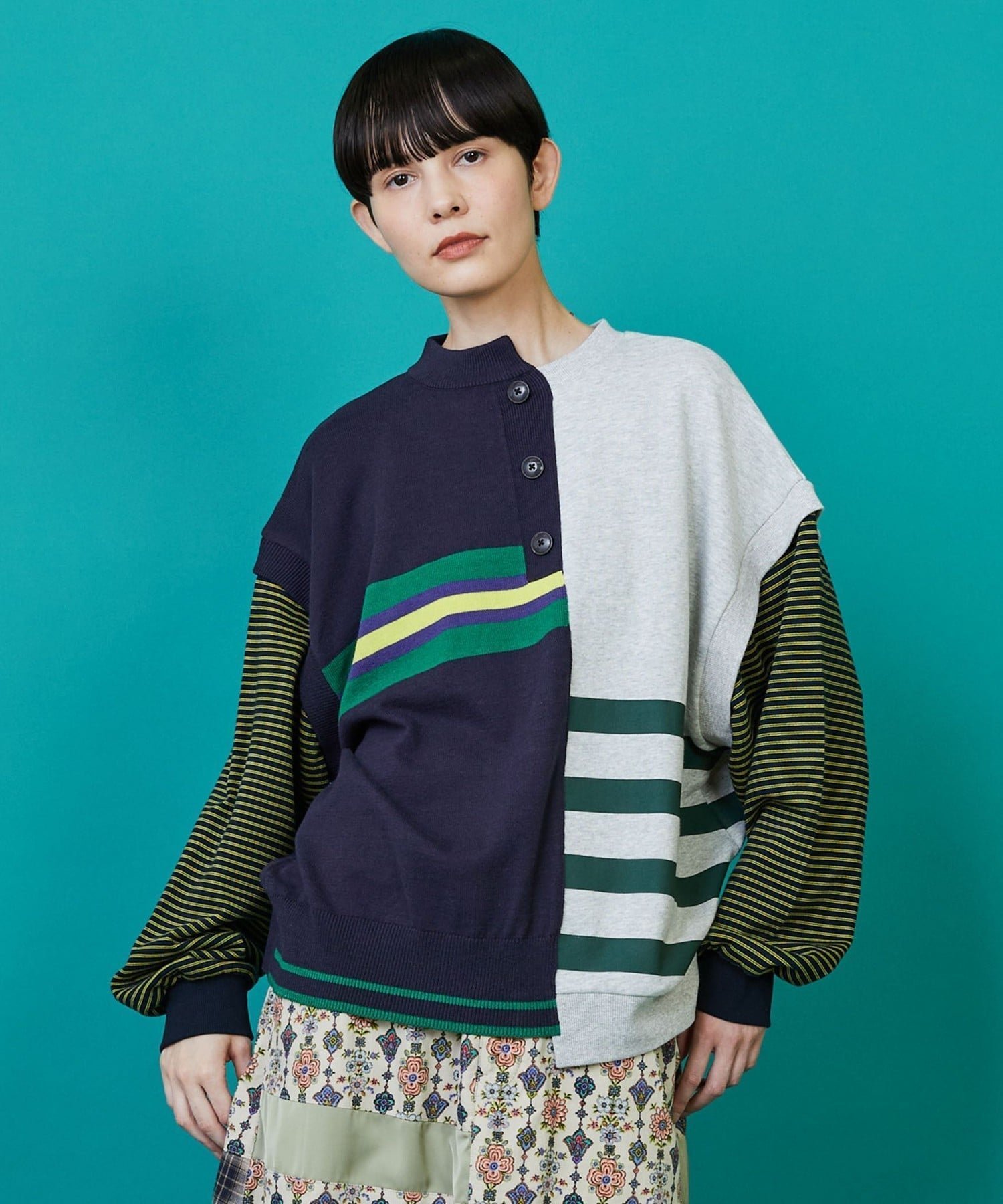 【フラボア/FRAPBOIS】のメタフォー カットソー インテリア・キッズ・メンズ・レディースファッション・服の通販 founy(ファニー) 　ファッション　Fashion　レディースファッション　Fashion for Women　トップス・カットソー　Cut & Sew Tops　カットソー・ベーシックTシャツ　Cut-and-Sewn Tops / Stretch Tees & Basics　カットソー　Cut and Sewn Top　ドッキング　Docking, Mixed Material　ボーダー　Border, Stripe　リメイク　Remake, Reconstructed　ブルー系その他|ID: prp329100004758192 ipo3291000000034487552