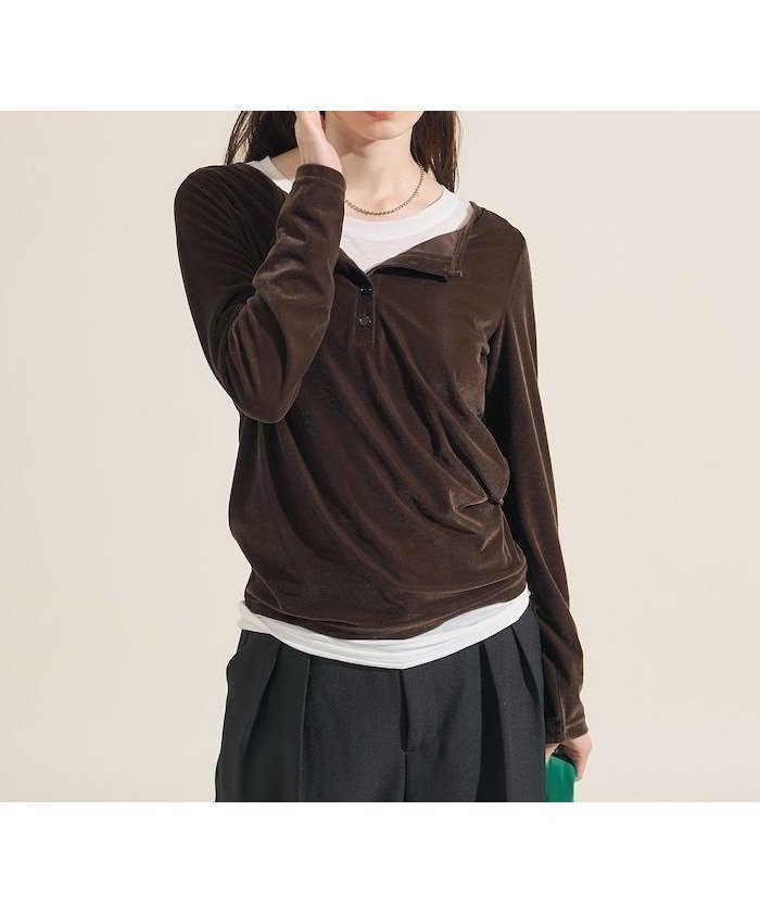 【フリークスストア/FREAK'S STORE】のベロアジャージ ヘンリーネック トップス インテリア・キッズ・メンズ・レディースファッション・服の通販 founy(ファニー) ファッション Fashion レディースファッション Fashion for Women トップス・カットソー Cut & Sew Tops ベロアトップス Velour Tops / Velvet-Look Items 冬 Winter / This Winter なめらか Smooth, Silky Texture インナー Innerwear カットソー Cut and Sewn Top コンパクト Compact, Small Size シンプル Simple, Minimal ストレッチ Stretch, Stretchy Fabric フィット Fit, Slim Fit ベロア Velour, Soft Velvet エレガント 上品 Elegant A/W・秋冬 Autumn/Winter ブラウン|ID: prp329100004758234 ipo3291000000034558246
