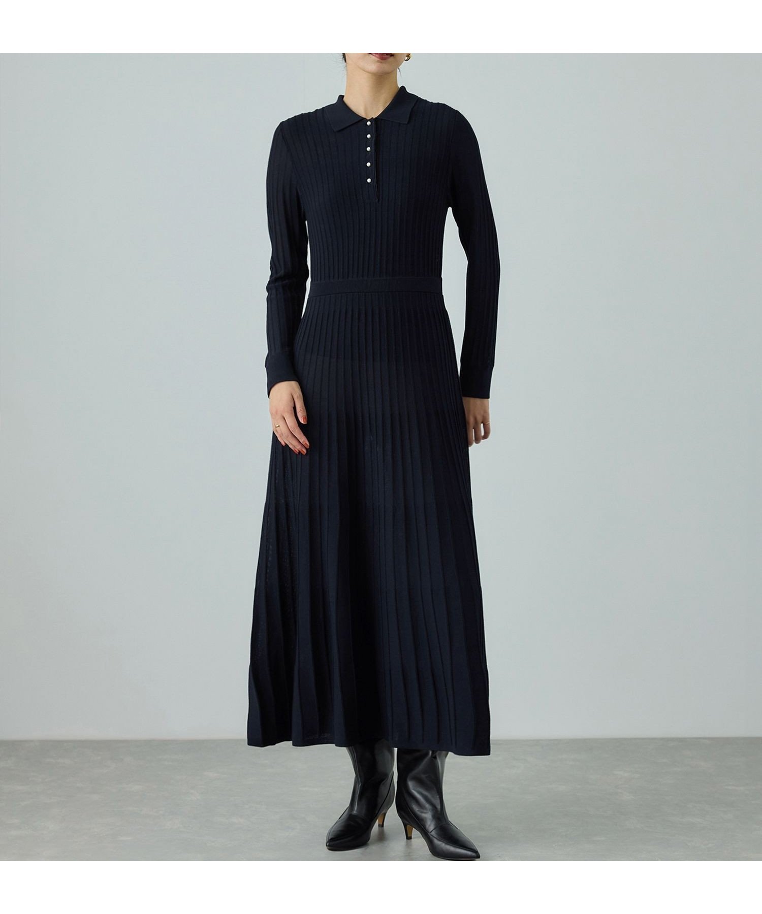 【ロペ/ROPE'】のパールボタンポロニットワンピース/イージーケア インテリア・キッズ・メンズ・レディースファッション・服の通販 founy(ファニー) 　ファッション　Fashion　レディースファッション　Fashion for Women　ワンピース　Dresses　ニットワンピース　Knit Dresses　ジャケット　Jacket, Outerwear　スリム　Slim, Slim Fit　ダウン　Down, Puffer　ハーフ　Half, Half-Length　パール　Pearl, Pearl Accent　ペチコート　Petticoat, Underskirt　ポケット　Pocket, Pocket Detail　おすすめ　Recommended / Our Picks　エレガント 上品　Elegant　年末　Year-end　ネイビー(40)|ID: prp329100004758370 ipo3291000000034589074