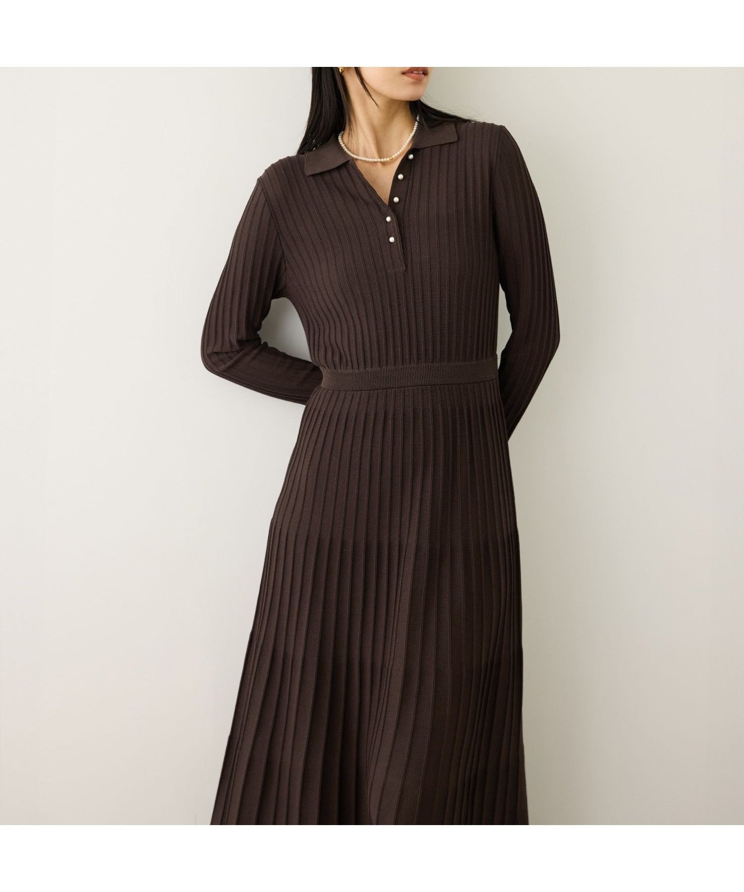 【ロペ/ROPE'】のパールボタンポロニットワンピース/イージーケア 人気、トレンドファッション・服の通販 founy(ファニー) 　ファッション　Fashion　レディースファッション　Fashion for Women　ワンピース　Dresses　ニットワンピース　Knit Dresses　ジャケット　Jacket, Outerwear　スリム　Slim, Slim Fit　ダウン　Down, Puffer　ハーフ　Half, Half-Length　パール　Pearl, Pearl Accent　ペチコート　Petticoat, Underskirt　ポケット　Pocket, Pocket Detail　おすすめ　Recommended / Our Picks　エレガント 上品　Elegant　年末　Year-end　 other-1|ID: prp329100004758370 ipo3291000000035168865