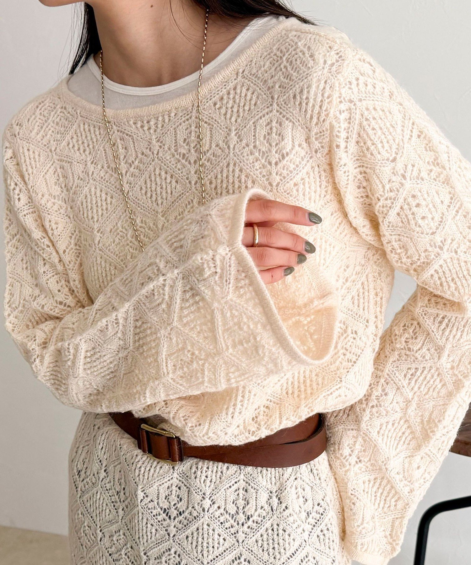 【フレディ&グロスター/FREDY&GLOSTER】のモヘヤ混透かし柄ベルスリーブワンピース インテリア・キッズ・メンズ・レディースファッション・服の通販 founy(ファニー) 　ファッション　Fashion　レディースファッション　Fashion for Women　ワンピース　Dresses　2025年　2025　2025-2026秋冬・A/W　Autumn/Winter 2025–26 AW25–26　おすすめ　Recommended / Our Picks　スリーブ　Sleeve, Long Sleeve / Short Sleeve　透かし　Cut-Out, Lacework　アイボリー|ID: prp329100004758381 ipo3291000000034428112