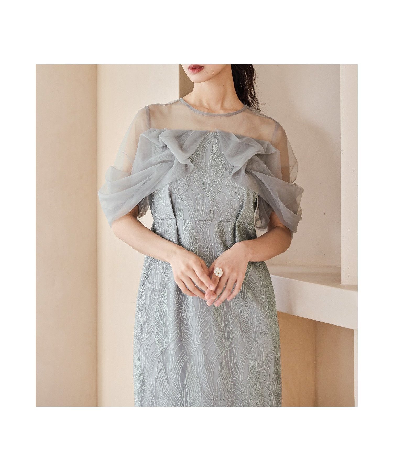 【ビーフラット/bflat】のトルネードペンシルドレス 刺繍レース チュール パーティードレス オケージョンドレス 人気、トレンドファッション・服の通販 founy(ファニー) 　ファッション　Fashion　レディースファッション　Fashion for Women　ワンピース　Dresses　フォーマル・パーティードレス・結婚式用ドレス　Elegant & Casual Dresses　シアー　Sheer, See-Through　チュール　Tulip, Tulip Motif　ドレス　Dress, One-Piece　ネックレス　Necklace, Pendant Necklace　バランス　Balance, Style Balance　ポケット　Pocket, Pocket Detail　リーフ　Leaf, Botanical Leaf　レース　Lace, Lace Fabric　おすすめ　Recommended / Our Picks　エレガント 上品　Elegant　結婚式　Wedding　披露宴　Wedding Reception　二次会　After Party　 other-1|ID: prp329100004758389 ipo3291000000034428177