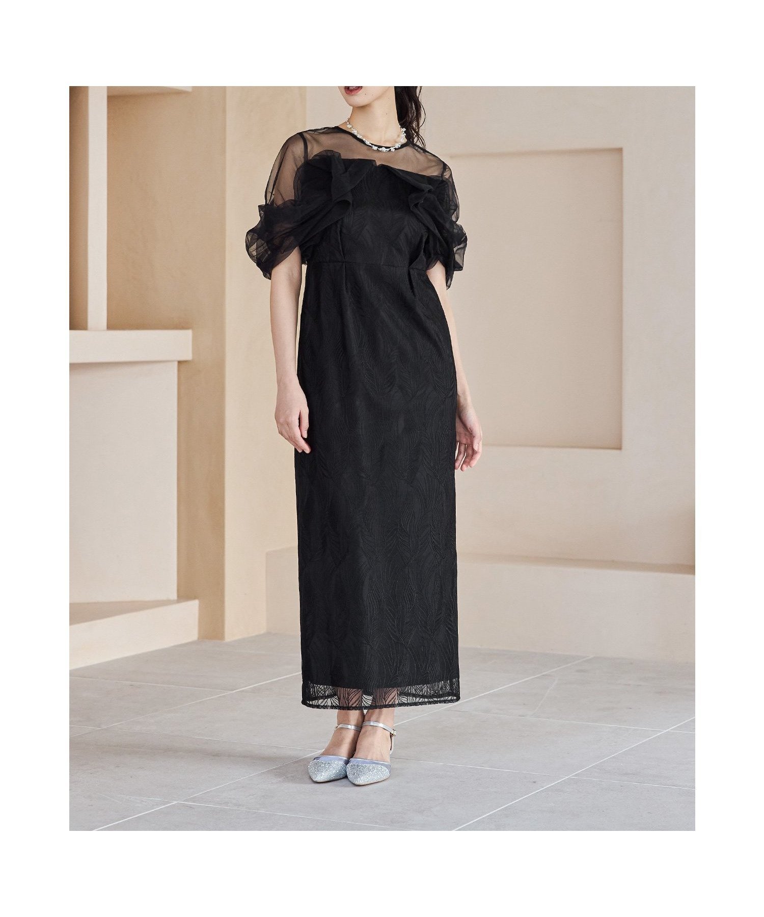 【ビーフラット/bflat】のトルネードペンシルドレス 刺繍レース チュール パーティードレス オケージョンドレス インテリア・キッズ・メンズ・レディースファッション・服の通販 founy(ファニー) 　ファッション　Fashion　レディースファッション　Fashion for Women　ワンピース　Dresses　フォーマル・パーティードレス・結婚式用ドレス　Elegant & Casual Dresses　シアー　Sheer, See-Through　チュール　Tulip, Tulip Motif　ドレス　Dress, One-Piece　ネックレス　Necklace, Pendant Necklace　バランス　Balance, Style Balance　ポケット　Pocket, Pocket Detail　リーフ　Leaf, Botanical Leaf　レース　Lace, Lace Fabric　おすすめ　Recommended / Our Picks　エレガント 上品　Elegant　結婚式　Wedding　披露宴　Wedding Reception　二次会　After Party　ブラック|ID: prp329100004758389 ipo3291000000034428184