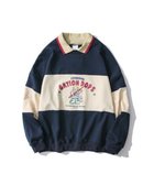 【アイモハ/aimoha】のHOOK/【HOOK】アメリカアンティーク風プリント 切替 長袖ポロシャツ ネイビー|ID: prp329100004758478 ipo3291000000034429359