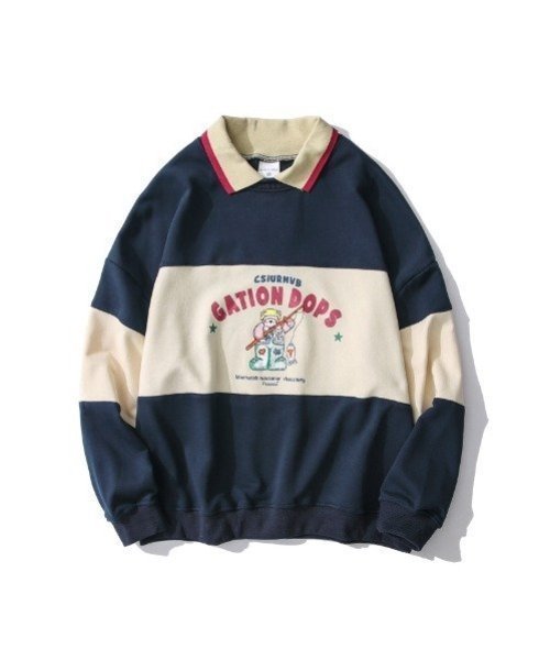 【アイモハ/aimoha】のHOOK/【HOOK】アメリカアンティーク風プリント 切替 長袖ポロシャツ インテリア・キッズ・メンズ・レディースファッション・服の通販 founy(ファニー)  ファッション Fashion レディースファッション Fashion for Women トップス・カットソー Cut & Sew Tops シャツ・ブラウス・オフィスカジュアル Elegant Blouses & Button-Ups ポロシャツ・きれいめカジュアル Smart-Casual Polo Tops アメリカン American Style アンティーク Antique-Inspired キャップ Cap, Baseball Cap 切替 Switching, Contrast Panel ジャケット Jacket, Outerwear スキニー Skinny, Slim Fit スタイリッシュ Stylish, Fashionable スニーカー Sneakers, Trainers スポーツ Sports, Activewear ダウン Down, Puffer チェック Check, Plaid, Tartan デニム Denim, Jeans Material トレンド Trend, Trending Now トートバッグ Tote Bag, Large Shoulder Bag 人気 Popular, Best Seller 長袖 Long Sleeve, Full Sleeve プリント Print, Printed Pattern ポロシャツ Polo Shirt, Collared Tee メンズ Men's, Menswear リラックス Relax, Relaxed Fit ワイド Wide, Wide Fit おすすめ Recommended / Our Picks ネイビー|ID: prp329100004758478 ipo3291000000034429359