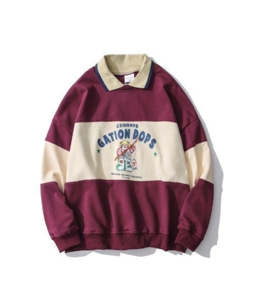 【アイモハ/aimoha】のHOOK/【HOOK】アメリカアンティーク風プリント 切替 長袖ポロシャツ インテリア・キッズ・メンズ・レディースファッション・服の通販 founy(ファニー)  ファッション Fashion レディースファッション Fashion for Women トップス・カットソー Cut & Sew Tops シャツ・ブラウス・オフィスカジュアル Elegant Blouses & Button-Ups ポロシャツ・きれいめカジュアル Smart-Casual Polo Tops アメリカン American Style アンティーク Antique-Inspired キャップ Cap, Baseball Cap 切替 Switching, Contrast Panel ジャケット Jacket, Outerwear スキニー Skinny, Slim Fit スタイリッシュ Stylish, Fashionable スニーカー Sneakers, Trainers スポーツ Sports, Activewear ダウン Down, Puffer チェック Check, Plaid, Tartan デニム Denim, Jeans Material トレンド Trend, Trending Now トートバッグ Tote Bag, Large Shoulder Bag 人気 Popular, Best Seller 長袖 Long Sleeve, Full Sleeve プリント Print, Printed Pattern ポロシャツ Polo Shirt, Collared Tee メンズ Men's, Menswear リラックス Relax, Relaxed Fit ワイド Wide, Wide Fit おすすめ Recommended / Our Picks レッド|ID: prp329100004758478 ipo3291000000034429361