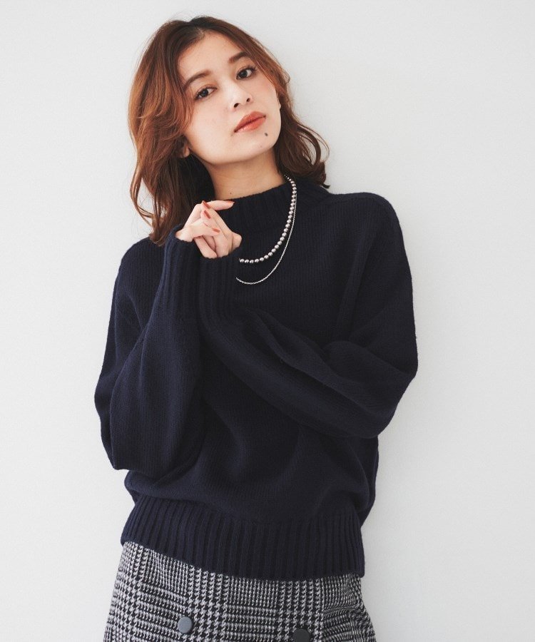 【アンタイトル/UNTITLED】の【洗える】ミドルゲージ モックネックニット インテリア・キッズ・メンズ・レディースファッション・服の通販 founy(ファニー) 　ファッション　Fashion　レディースファッション　Fashion for Women　トップス・カットソー　Cut & Sew Tops　ニット　Knit Tops & Sweaters　アクリル　Acrylic Material　インナー　Innerwear　カットソー　Cut and Sewn Top　シンプル　Simple, Minimal　スマート　Smart, Elegant　バランス　Balance, Style Balance　ヘムライン　Hemline, Bottom Cut　ボトム　Bottoms, Lower Wear　ミックス　Mix, Mixed Style　ミドル　Middle Length, Mid Height　モックネック　Mock Neck, Short Turtleneck　ワイド　Wide, Wide Fit　洗える　Machine Washable　ネイビー|ID: prp329100004758508 ipo3291000000034448749