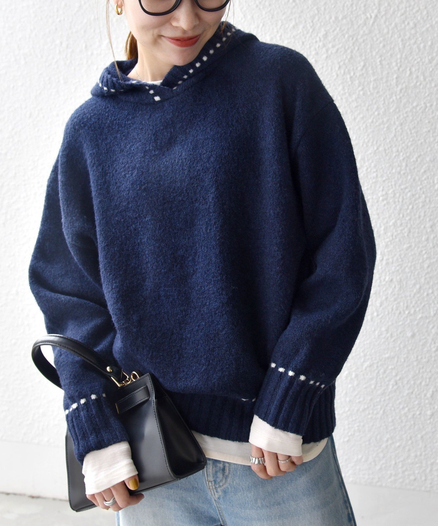 【シップス フォー ウィメン/SHIPS】のSHIPS any 手洗い可能 ステッチ デザイン フーディー ルーズ ニット インテリア・キッズ・メンズ・レディースファッション・服の通販 founy(ファニー) 　ファッション　Fashion　レディースファッション　Fashion for Women　トップス・カットソー　Cut & Sew Tops　ニット　Knit Tops & Sweaters　洗える　Machine Washable　シンプル　Simple, Minimal　ジャケット　Jacket, Outerwear　パーカー　Hoodie, Parka　フェミニン　Feminine, Girly　リラックス　Relax, Relaxed Fit　ルーズ　Loose, Oversized　ワイド　Wide, Wide Fit　A/W・秋冬　Autumn/Winter　おすすめ　Recommended / Our Picks　2025年　2025　2025-2026秋冬・A/W　Autumn/Winter 2025–26 AW25–26　ネイビー|ID: prp329100004758544 ipo3291000000034430052