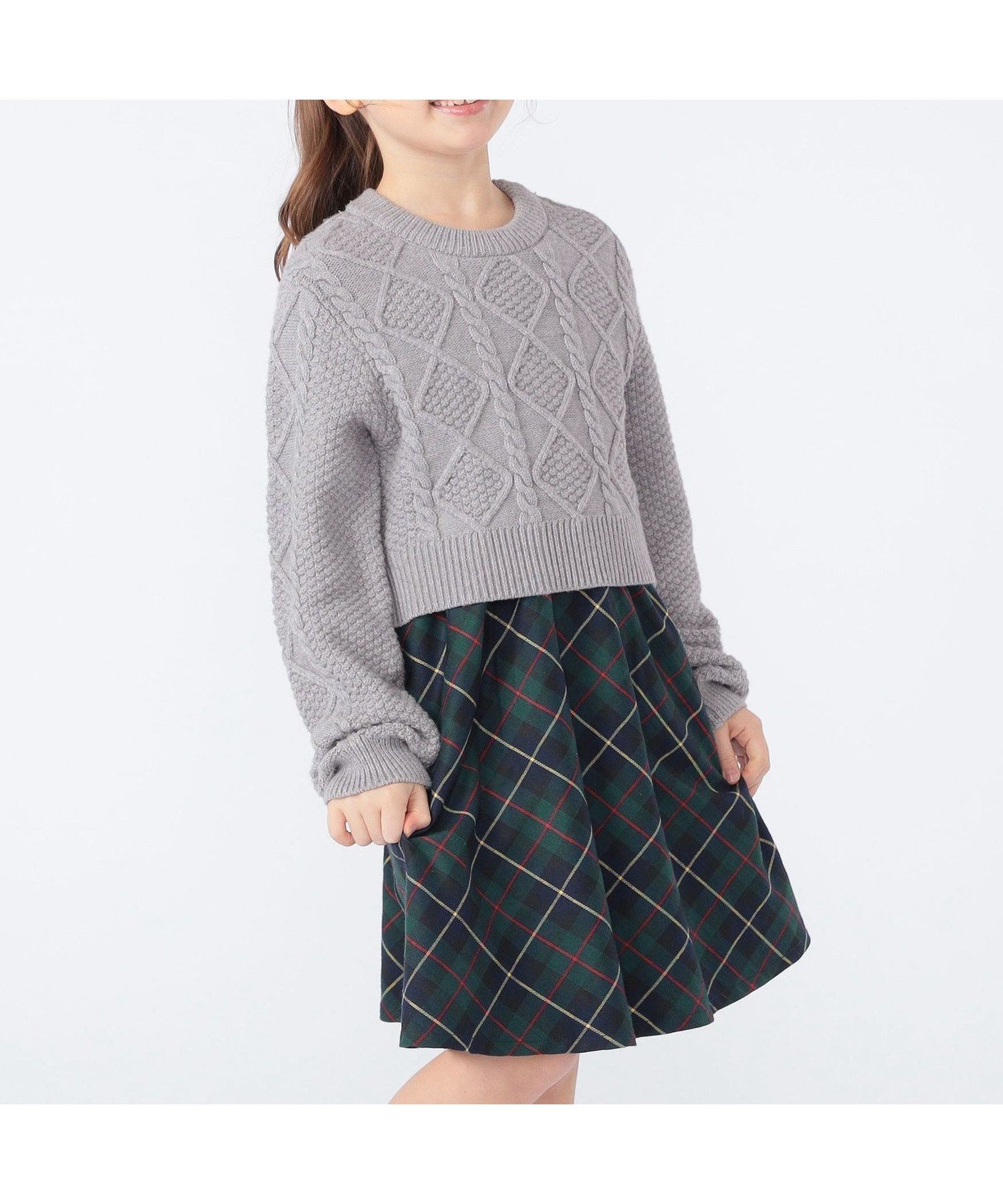 【シップス/SHIPS / KIDS】のSHIPS KIDS 100~130cm / 洗濯機可能 ケーブルニット ドッキング ワンピース 人気、トレンドファッション・服の通販 founy(ファニー) 　ファッション　Fashion　キッズファッション　Fashion for Kids　ワンピース　Dresses　クラシカル　Classical, Vintage-Inspired　シンプル　Simple, Minimal　チェック　Check, Plaid, Tartan　ドッキング　Docking, Mixed Material　ポケット　Pocket, Pocket Detail　A/W・秋冬　Autumn/Winter　エレガント 上品　Elegant　 other-1|ID: prp329100004758678 ipo3291000000034720700