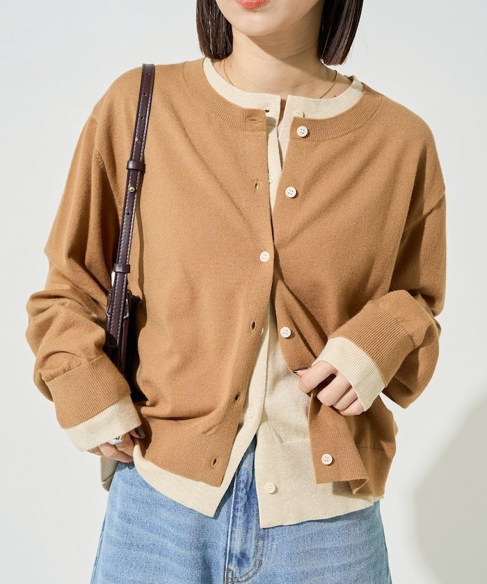 【フリークスストア/FREAK'S STORE】のレイヤード 配色 ボタン カーディガン【限定展開】 25AW インテリア・キッズ・メンズ・レディースファッション・服の通販 founy(ファニー) 　ファッション　Fashion　レディースファッション　Fashion for Women　トップス・カットソー　Cut & Sew Tops　カーディガン・羽織り　Layered Style Cardigans　カーディガン　Cardigan, Knitwear　シューズ　Shoes, Footwear　タイトスカート　Pencil Skirt, Tight Skirt　デニム　Denim, Jeans Material　ベーシック　Basic, Essential　ワイド　Wide, Wide Fit　A/W・秋冬　Autumn/Winter　冬　Winter / This Winter　おすすめ　Recommended / Our Picks　2025年　2025　2025-2026秋冬・A/W　Autumn/Winter 2025–26 AW25–26　キャメル|ID: prp329100004758688 ipo3291000000035099974