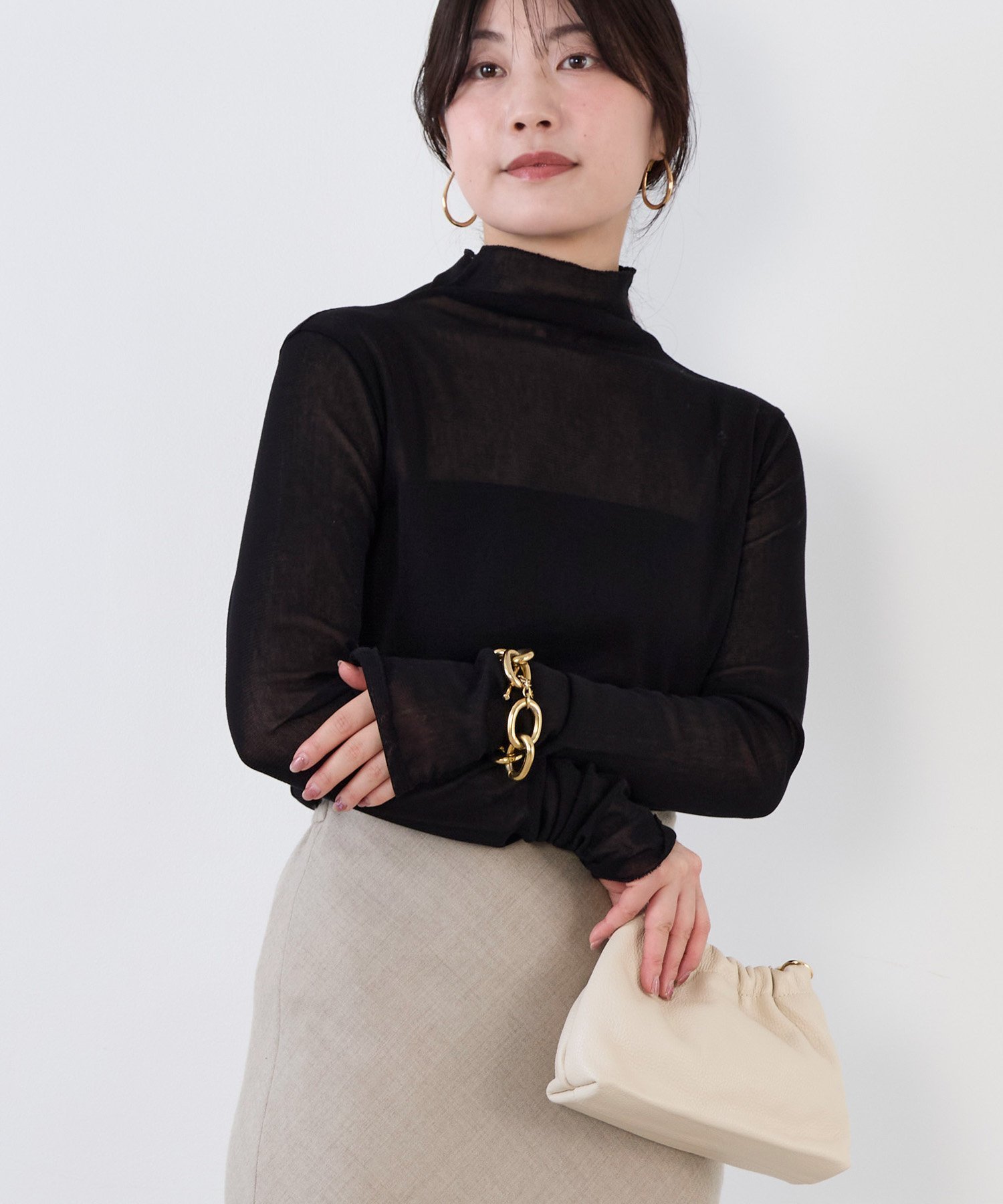 【マイカ ディール/MICA & DEAL】のチュールハイネックT-shirt インテリア・キッズ・メンズ・レディースファッション・服の通販 founy(ファニー) 　ファッション　Fashion　レディースファッション　Fashion for Women　トップス・カットソー　Cut & Sew Tops　シャツ・ブラウス・オフィスカジュアル　Elegant Blouses & Button-Ups　ロングTシャツ・Tシャツ　Longline T-Shirts & Tees　インナー　Innerwear　カットソー　Cut and Sewn Top　今季　This Season, Current Season　シアー　Sheer, See-Through　ジャケット　Jacket, Outerwear　ストレッチ　Stretch, Stretchy Fabric　チュール　Tulip, Tulip Motif　ハイネック　High Neck, Mock Neck　ベーシック　Basic, Essential　A/W・秋冬　Autumn/Winter　おすすめ　Recommended / Our Picks　エレガント 上品　Elegant　BLACK|ID: prp329100004758796 ipo3291000000034578066