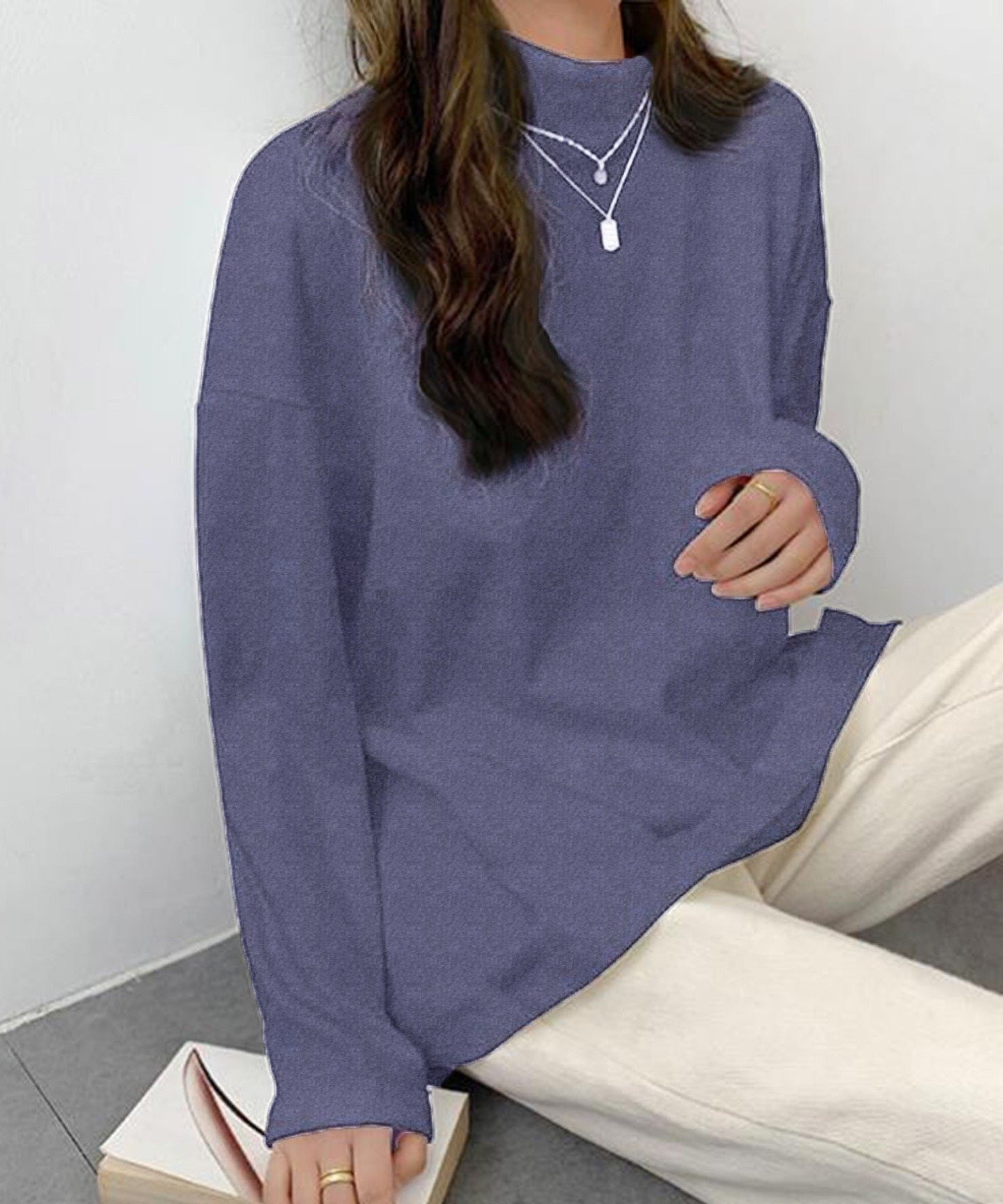 【ドゥーラドゥーラ/Doula Doula】のDoula Doula/ハイネックシンプルカットソー インテリア・キッズ・メンズ・レディースファッション・服の通販 founy(ファニー) 　ファッション　Fashion　レディースファッション　Fashion for Women　トップス・カットソー　Cut & Sew Tops　カットソー・ベーシックTシャツ　Cut-and-Sewn Tops / Stretch Tees & Basics　サロペット　Overalls, Salopette　ショルダー　Shoulder, Shoulder Strap　シンプル　Simple, Minimal　ジャケット　Jacket, Outerwear　デニム　Denim, Jeans Material　トレンド　Trend, Trending Now　ドロップ　Drop Shoulder, Dropped Style　ハイネック　High Neck, Mock Neck　バランス　Balance, Style Balance　フィット　Fit, Slim Fit　ボトルネック　Bottle Neck, Mock Neck　ロング　Long, Long-Length　ネイビー|ID: prp329100004758942 ipo3291000000034650148