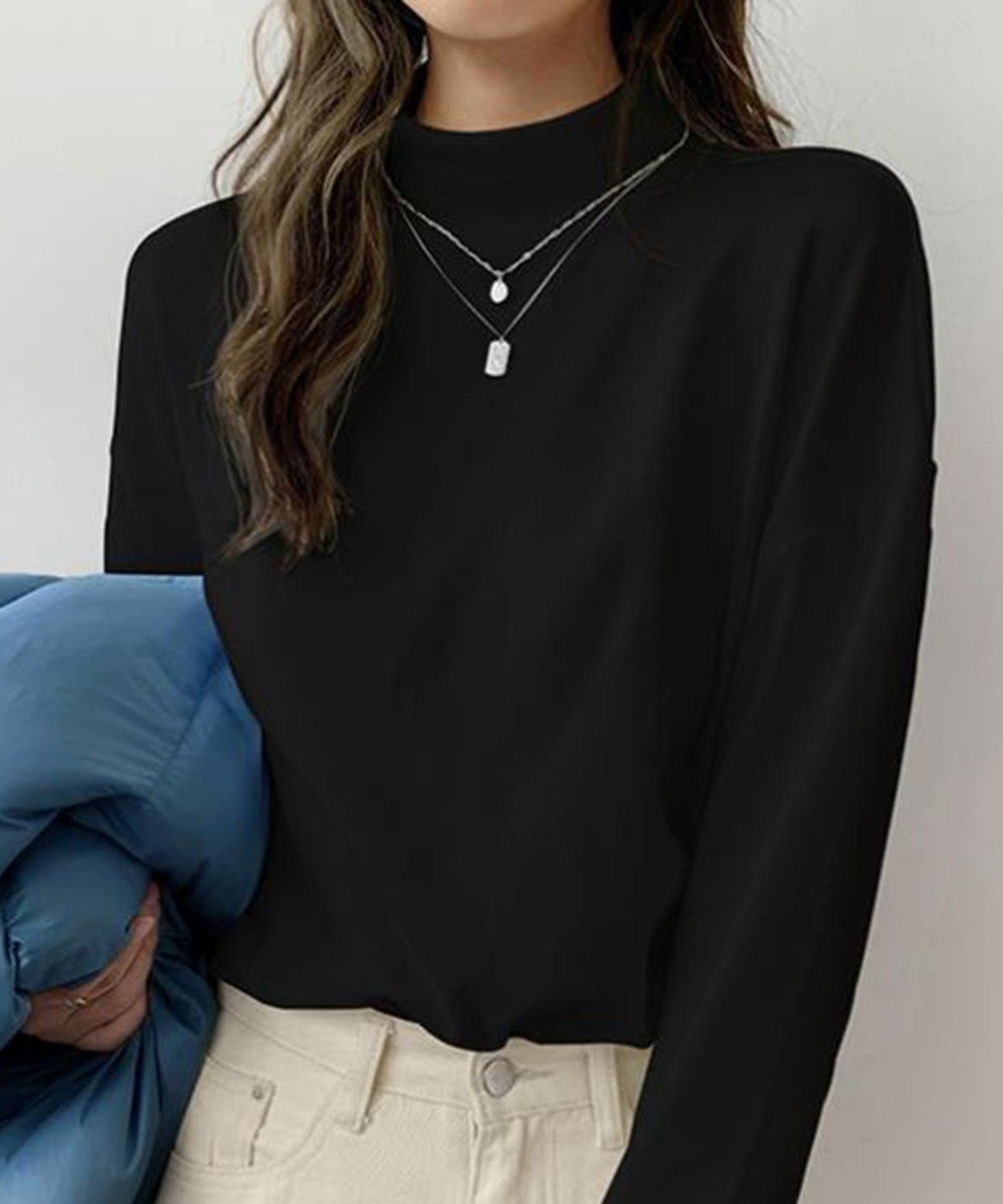 【ドゥーラドゥーラ/Doula Doula】のDoula Doula/ハイネックシンプルカットソー インテリア・キッズ・メンズ・レディースファッション・服の通販 founy(ファニー) 　ファッション　Fashion　レディースファッション　Fashion for Women　トップス・カットソー　Cut & Sew Tops　カットソー・ベーシックTシャツ　Cut-and-Sewn Tops / Stretch Tees & Basics　サロペット　Overalls, Salopette　ショルダー　Shoulder, Shoulder Strap　シンプル　Simple, Minimal　ジャケット　Jacket, Outerwear　デニム　Denim, Jeans Material　トレンド　Trend, Trending Now　ドロップ　Drop Shoulder, Dropped Style　ハイネック　High Neck, Mock Neck　バランス　Balance, Style Balance　フィット　Fit, Slim Fit　ボトルネック　Bottle Neck, Mock Neck　ロング　Long, Long-Length　ブラック|ID: prp329100004758942 ipo3291000000034650150