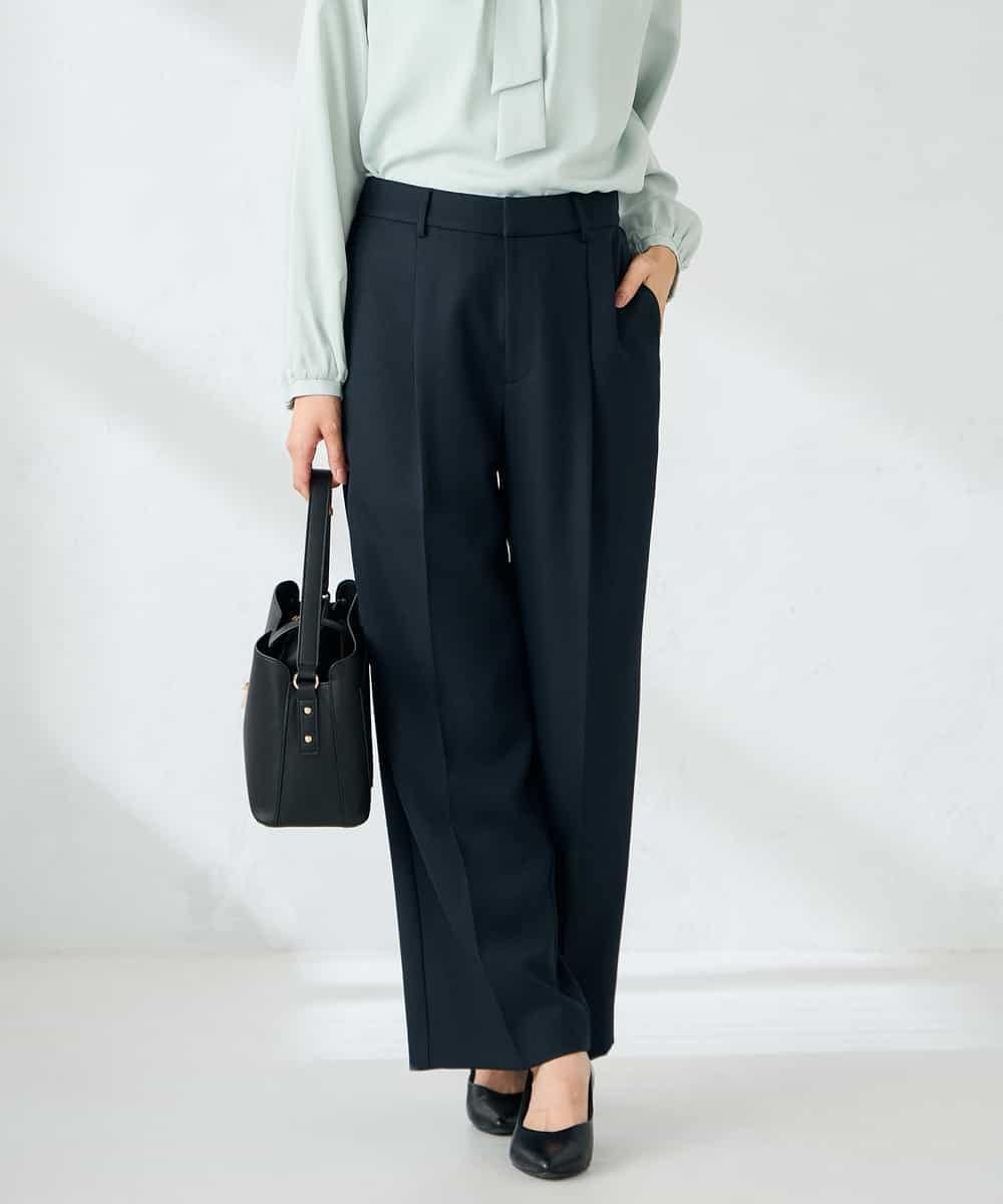 【アー ヴェー ヴェー/a.v.v】の【洗える/イージーケア/ストレッチ】パウダーツイルワイドストレートパンツ インテリア・キッズ・メンズ・レディースファッション・服の通販 founy(ファニー) 　ファッション　Fashion　レディースファッション　Fashion for Women　パンツ　Pants & Trousers　春　Spring　洗える　Machine Washable　秋　Autumn　ギャザー　Gathered, Ruffled　ジャケット　Jacket, Outerwear　ストレッチ　Stretch, Stretchy Fabric　ストレート　Straight, Straight Cut　セットアップ　Set-Up, Coordinated Outfit　タイトスカート　Pencil Skirt, Tight Skirt　定番　Standard, Basic Item　フレア　Flare, Flared　ボトム　Bottoms, Lower Wear　楽ちん　Easy Fit, Comfortable　ワイド　Wide, Wide Fit　冬　Winter / This Winter　再入荷　Restock / Back in Stock　夏　Summer　ビジネス 仕事 通勤　Business / Work / Commuting　ネイビー|ID: prp329100004759181 ipo3291000000034435935