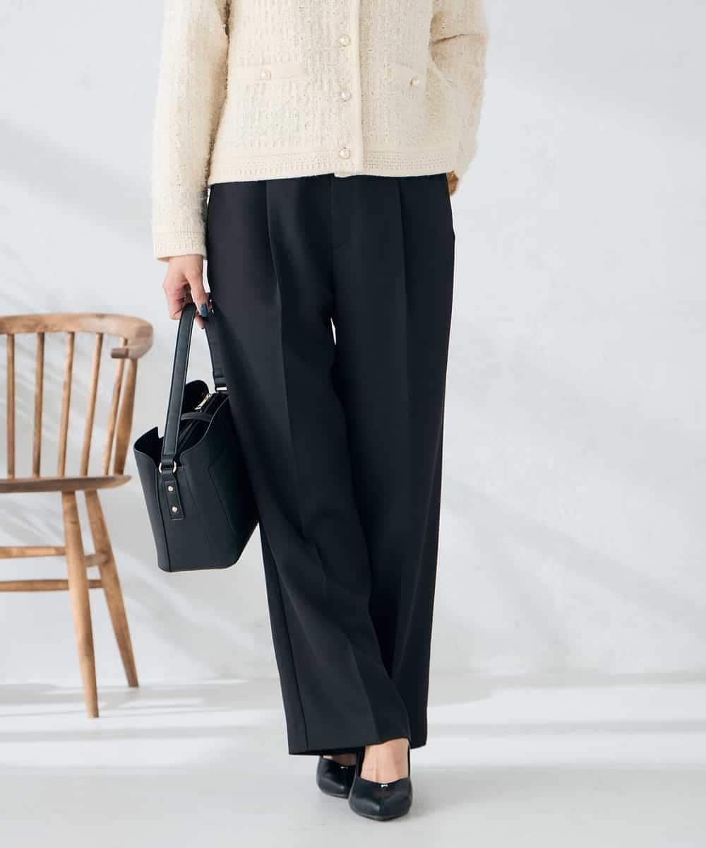 【アー ヴェー ヴェー/a.v.v】の【洗える/イージーケア/ストレッチ】パウダーツイルワイドストレートパンツ インテリア・キッズ・メンズ・レディースファッション・服の通販 founy(ファニー) 　ファッション　Fashion　レディースファッション　Fashion for Women　パンツ　Pants & Trousers　春　Spring　洗える　Machine Washable　秋　Autumn　ギャザー　Gathered, Ruffled　ジャケット　Jacket, Outerwear　ストレッチ　Stretch, Stretchy Fabric　ストレート　Straight, Straight Cut　セットアップ　Set-Up, Coordinated Outfit　タイトスカート　Pencil Skirt, Tight Skirt　定番　Standard, Basic Item　フレア　Flare, Flared　ボトム　Bottoms, Lower Wear　楽ちん　Easy Fit, Comfortable　ワイド　Wide, Wide Fit　冬　Winter / This Winter　再入荷　Restock / Back in Stock　夏　Summer　ビジネス 仕事 通勤　Business / Work / Commuting　ブラック|ID: prp329100004759181 ipo3291000000034435939