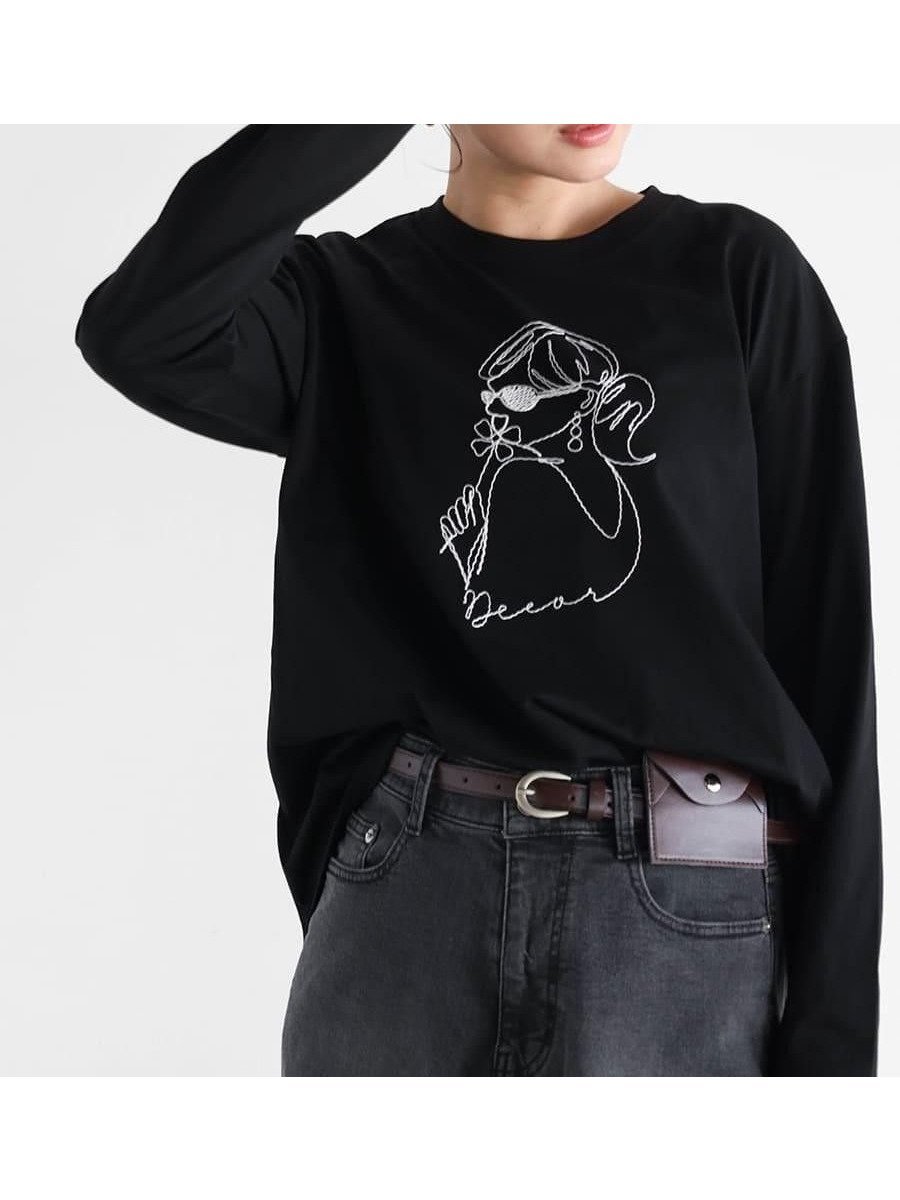 【ヴァン/Vin】のレディモチーフ刺繍長袖Tシャツ 人気、トレンドファッション・服の通販 founy(ファニー) ファッション Fashion レディースファッション Fashion for Women トップス・カットソー Cut & Sew Tops シャツ・ブラウス・オフィスカジュアル Elegant Blouses & Button-Ups ロングTシャツ・Tシャツ Longline T-Shirts & Tees インナー Innerwear フェミニン Feminine, Girly モチーフ Motif, Design Theme 夏 Summer 長袖 Long Sleeve, Full Sleeve other-1|ID: prp329100004759242 ipo3291000000034621569