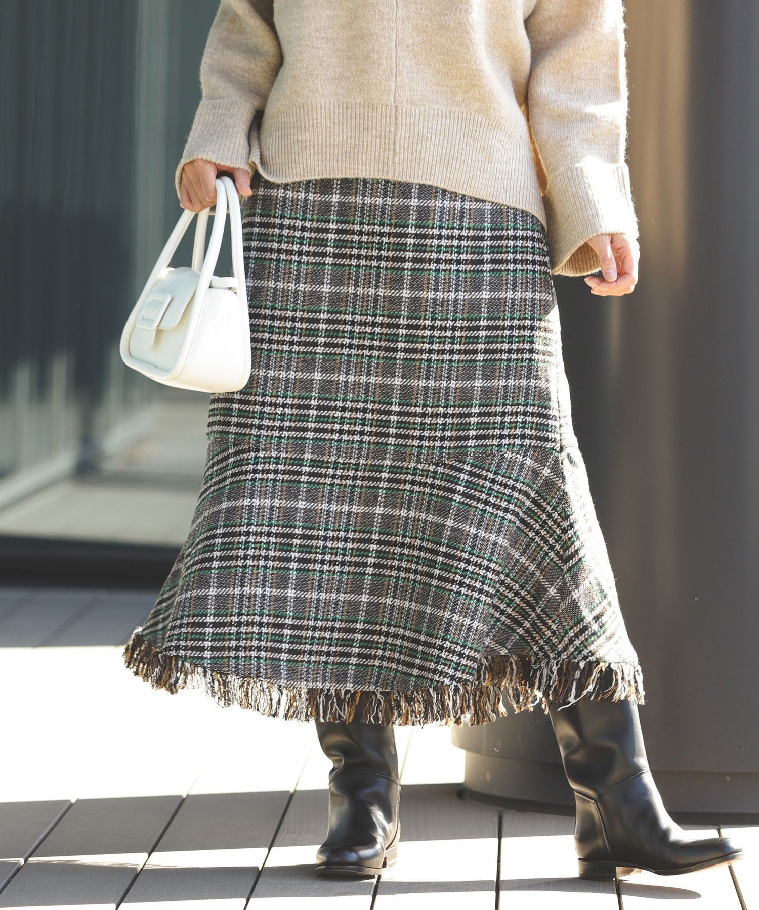 【ビームス ウイメン/BEAMS】のチェック柄 ツイード マーメイドスカート 人気、トレンドファッション・服の通販 founy(ファニー) 　ファッション　Fashion　レディースファッション　Fashion for Women　スカート　Skirts　チェック　Check, Plaid, Tartan　ツイード　Twill, Twill Weave　バランス　Balance, Style Balance　フリンジ　Fringe, Tassel　フレア　Flare, Flared　マーメイド　Mermaid, Fishtail Silhouette　A/W・秋冬　Autumn/Winter　 other-1|ID: prp329100004759260 ipo3291000000034652168