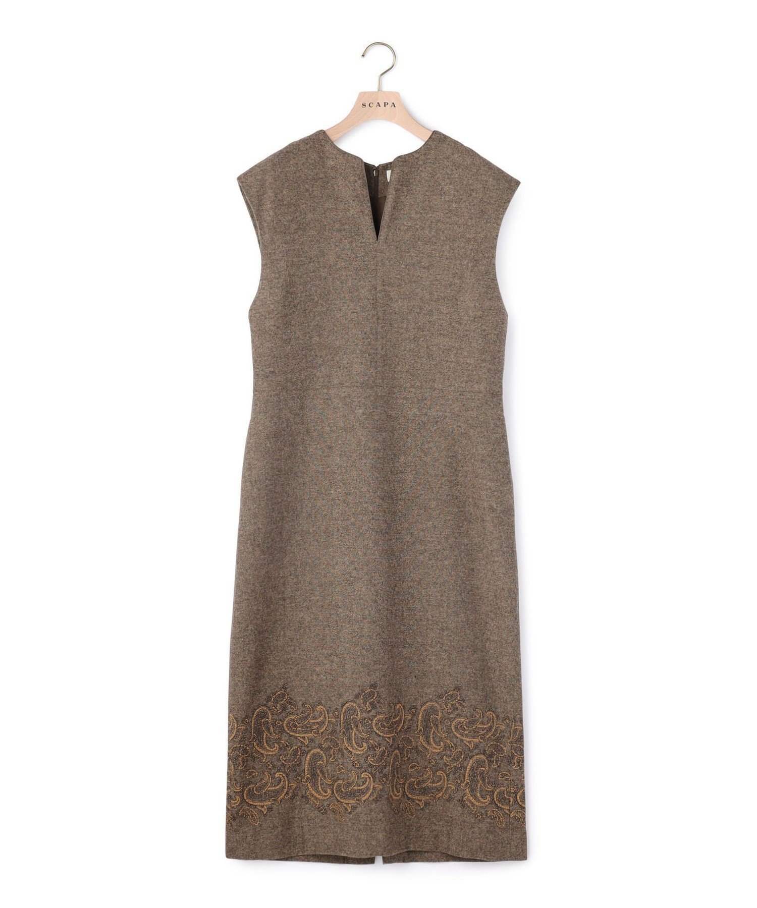 【スキャパ/SCAPA】のライトエンブロイダリーワンピース インテリア・キッズ・メンズ・レディースファッション・服の通販 founy(ファニー) 　ファッション　Fashion　レディースファッション　Fashion for Women　ワンピース　Dresses　カーディガン　Cardigan, Knitwear　ジャケット　Jacket, Outerwear　スリット　Slit, Slit Detail　タートル　Turtleneck, Turtle Collar　ツイード　Twill, Twill Weave　ペイズリー　Paisley, Ethnic Pattern　ブラウン|ID: prp329100004759284 ipo3291000000034589207