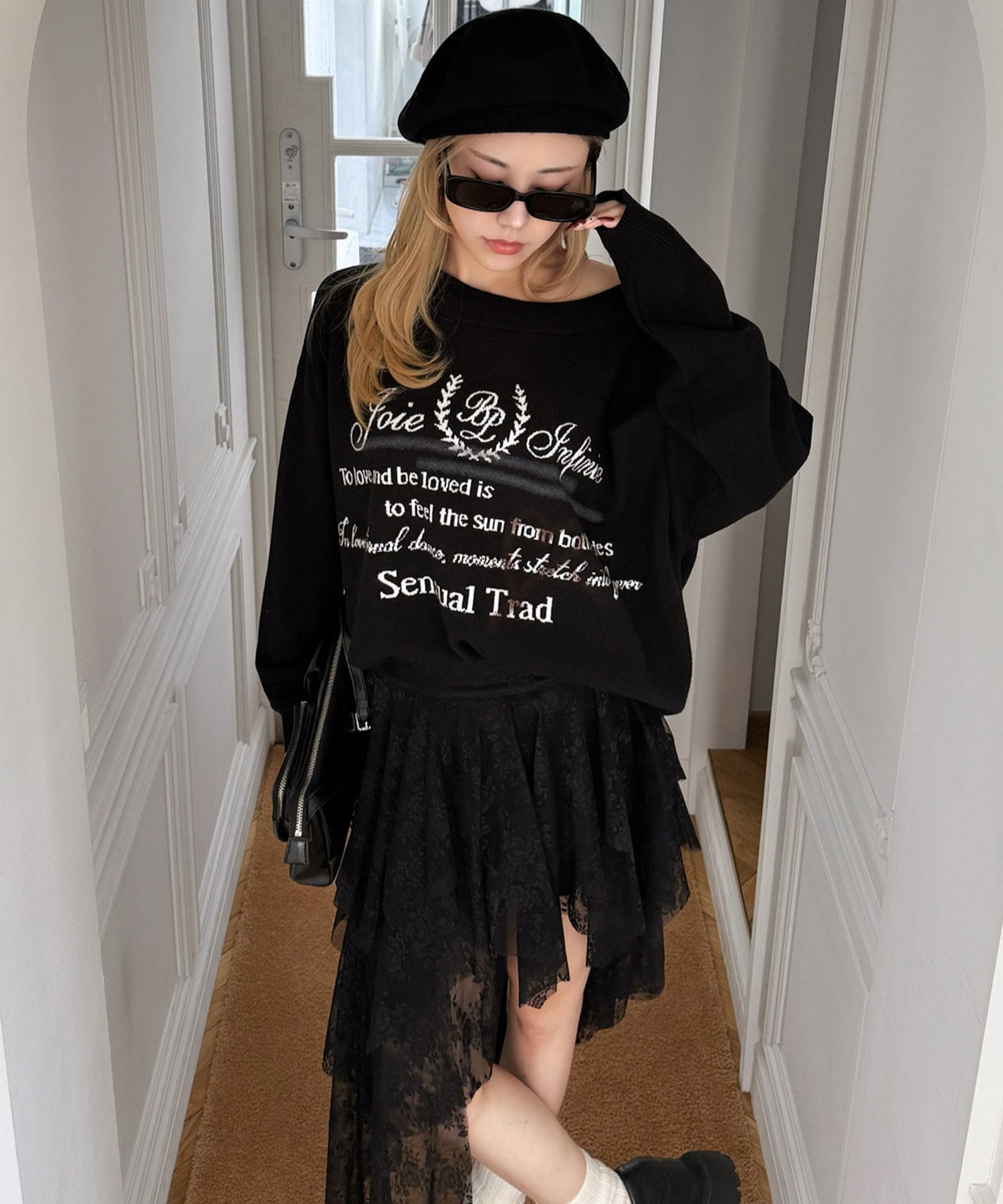 【ロイヤルパーティー/ROYAL PARTY】のオリジナルロゴジャガードニットミニワンピース インテリア・キッズ・メンズ・レディースファッション・服の通販 founy(ファニー) 　ファッション　Fashion　レディースファッション　Fashion for Women　ワンピース　Dresses　ブラック|ID: prp329100004759286 ipo3291000000034589225