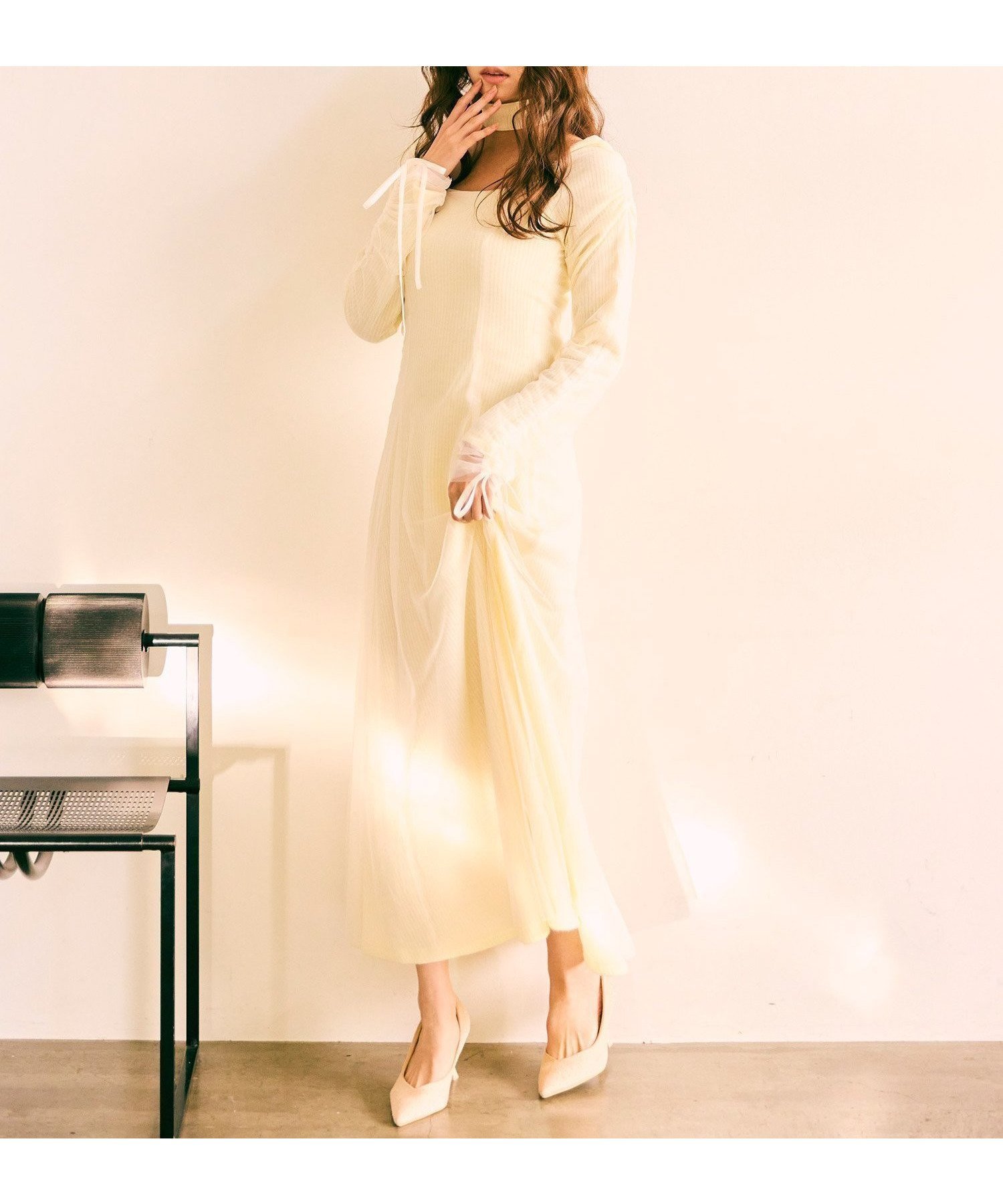 【ロイヤルパーティー/ROYAL PARTY】のチョーカー付レイヤードチュールニットソーワンピース インテリア・キッズ・メンズ・レディースファッション・服の通販 founy(ファニー) 　ファッション　Fashion　レディースファッション　Fashion for Women　ワンピース　Dresses　ギャザー　Gathered, Ruffled　スリーブ　Sleeve, Long Sleeve / Short Sleeve　チュール　Tulip, Tulip Motif　チョーカー　Tulle, Mesh Fabric　ドローストリング　Drawstring, Pull Cord　フレア　Flare, Flared　オフホワイト|ID: prp329100004759289 ipo3291000000034436969