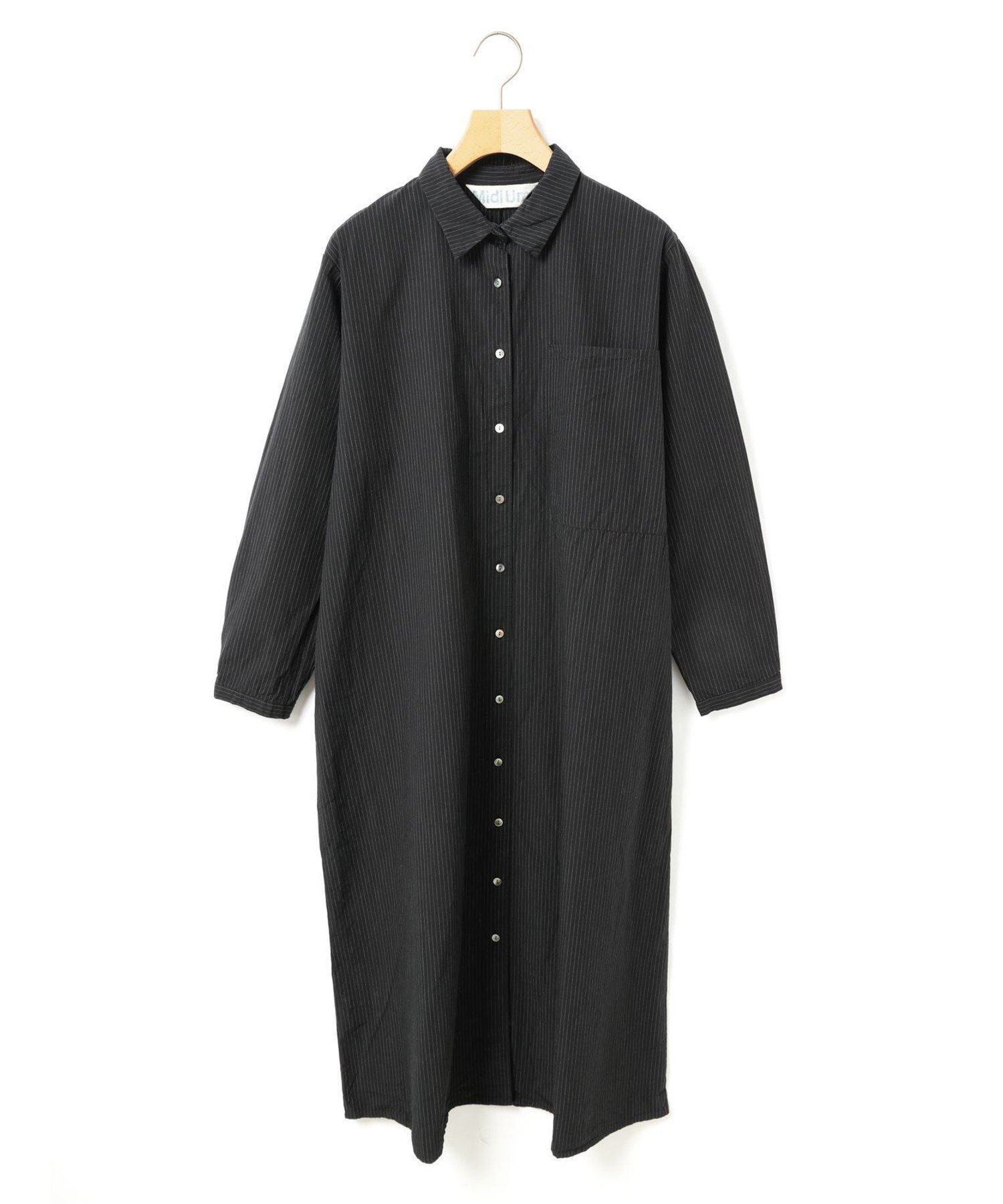 【マーコート/MARcourt】のMidiUmi ビッグポケットシャツワンピース インテリア・キッズ・メンズ・レディースファッション・服の通販 founy(ファニー) 　ファッション　Fashion　レディースファッション　Fashion for Women　ワンピース　Dresses　シャツワンピース / 1枚で着映えコーデ　Shirt Dresses　カフス　Cuff Design　シンプル　Simple, Minimal　ストライプ　Stripe, Striped Pattern　タイプライター　Typewriter Fabric, Crisp Cotton　チェック　Check, Plaid, Tartan　ポケット　Pocket, Pocket Detail　レギュラー　Regular, Standard Fit　ワッシャー　Washer, Crinkled Finish　長袖　Long Sleeve, Full Sleeve　ブラックストライプ|ID: prp329100004759314 ipo3291000000034589066