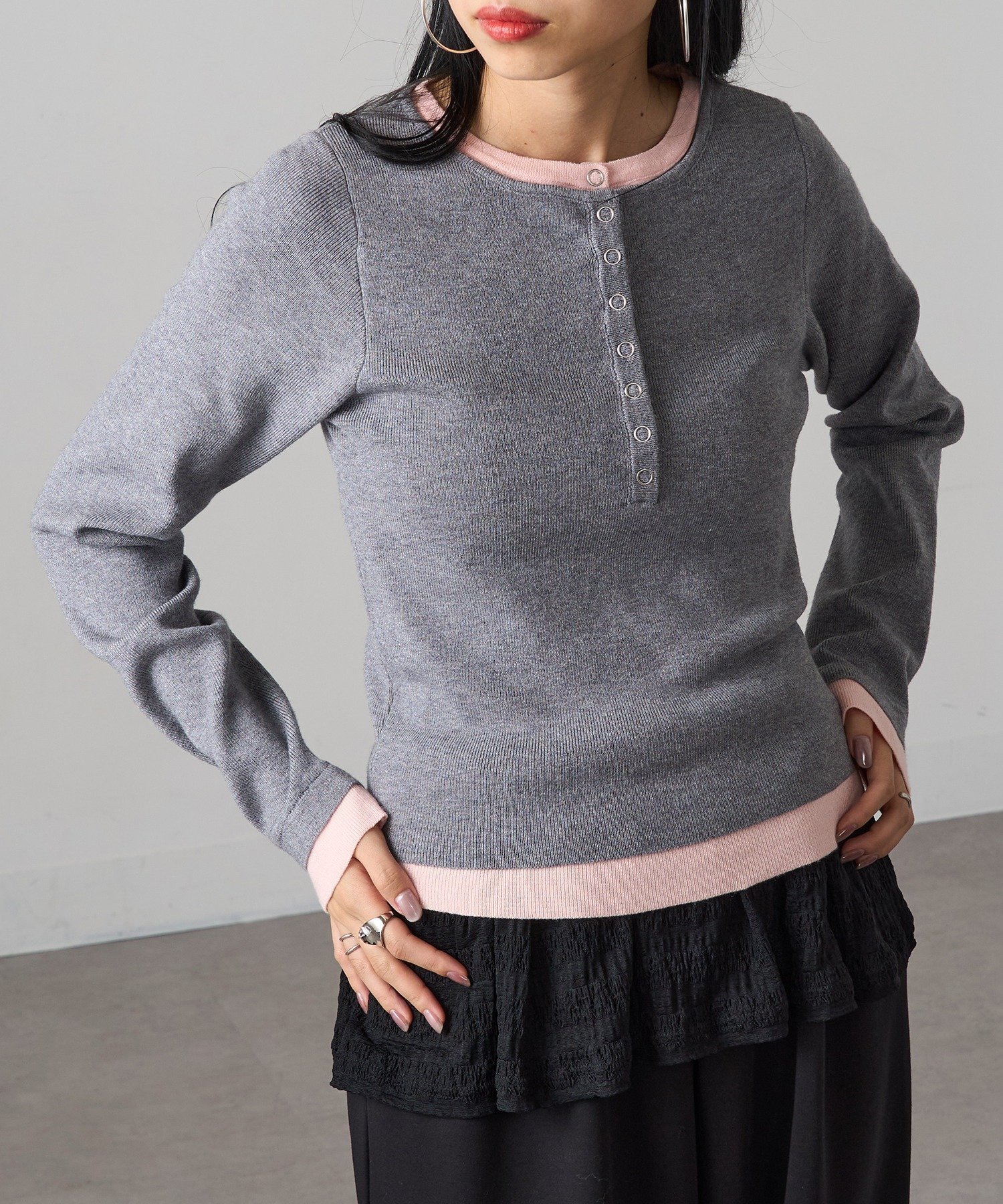 【セットアップセブン/SETUP7】のMAGASIN DE MODE Onjna/レイヤード風プルオーバー DTK インテリア・キッズ・メンズ・レディースファッション・服の通販 founy(ファニー) 　ファッション　Fashion　レディースファッション　Fashion for Women　トップス・カットソー　Cut & Sew Tops　カジュアルプルオーバー・ニットトップス　Pullovers & Knit Tops / Casual Pullovers　インナー　Innerwear　スリム　Slim, Slim Fit　タートルネック　Turtleneck, High Neck　トレンド　Trend, Trending Now　フェミニン　Feminine, Girly　フレア　Flare, Flared　プリーツ　Pleats, Pleated　A/W・秋冬　Autumn/Winter　再入荷　Restock / Back in Stock　おすすめ　Recommended / Our Picks　2025年　2025　2025-2026秋冬・A/W　Autumn/Winter 2025–26 AW25–26　GRY|ID: prp329100004759326 ipo3291000000034437301