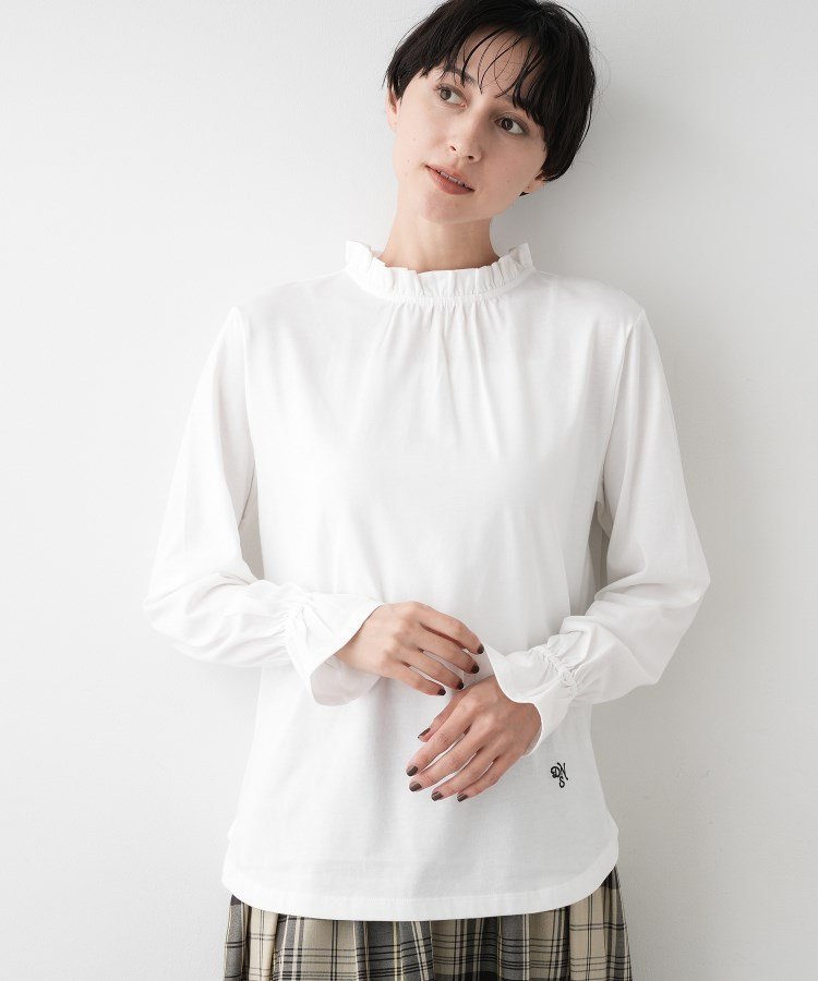 【デッサン/Dessin】の【選べる首元デザイン/洗える】ネックフリルロングカットソー インテリア・キッズ・メンズ・レディースファッション・服の通販 founy(ファニー) 　ファッション　Fashion　レディースファッション　Fashion for Women　トップス・カットソー　Cut & Sew Tops　カットソー・ベーシックTシャツ　Cut-and-Sewn Tops / Stretch Tees & Basics　インナー　Innerwear　カーディガン　Cardigan, Knitwear　ジャケット　Jacket, Outerwear　スマート　Smart, Elegant　デニム　Denim, Jeans Material　フリル　Frill, Ruffle　ベスト　Vest, Waistcoat　洗える　Machine Washable　A/W・秋冬　Autumn/Winter　ホワイト|ID: prp329100004759384 ipo3291000000034438076