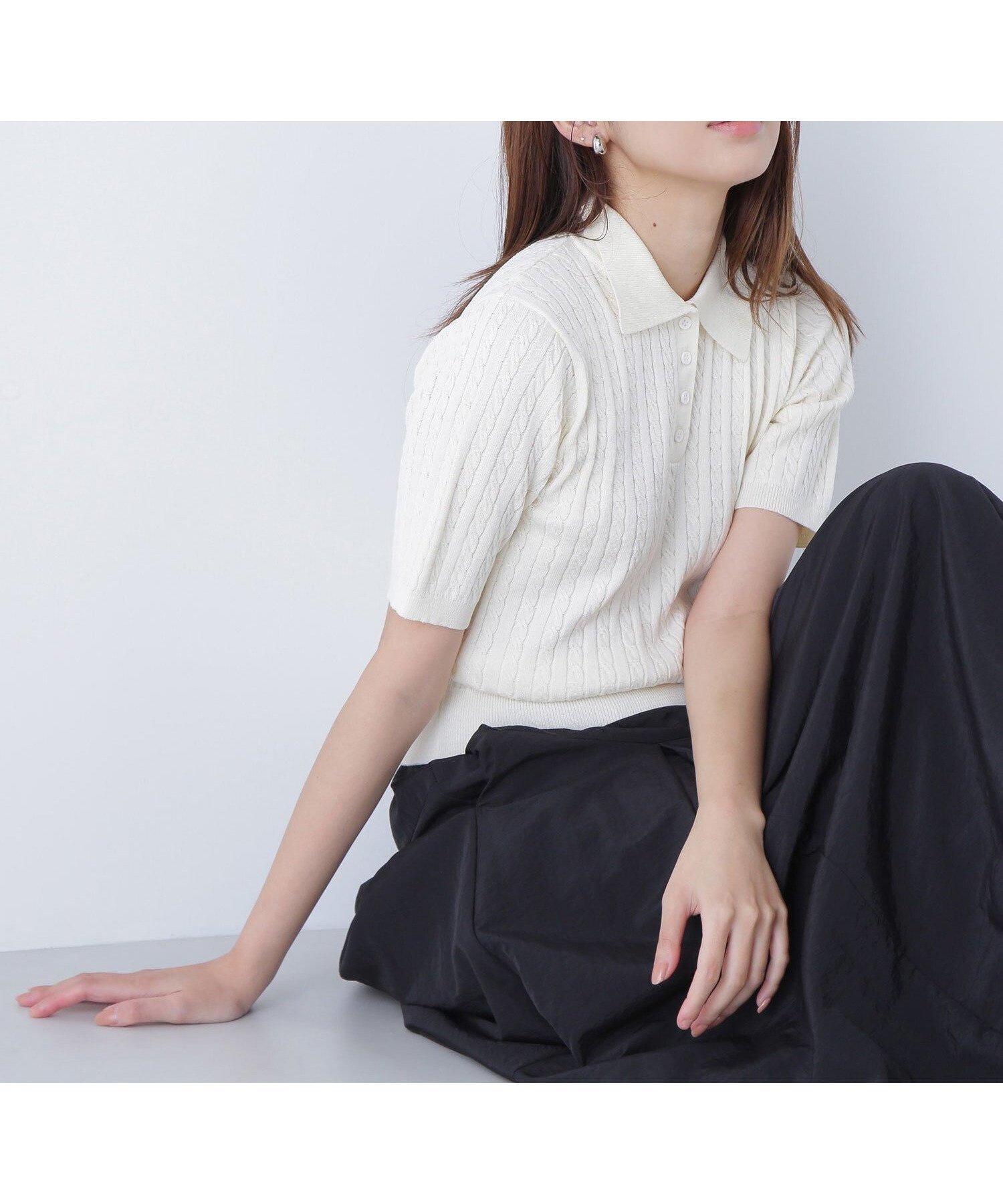 【ナチュラル ビューティー ベーシック/NATURAL BEAUTY BASIC】のケーブルポロニット インテリア・キッズ・メンズ・レディースファッション・服の通販 founy(ファニー) 　ファッション　Fashion　レディースファッション　Fashion for Women　トップス・カットソー　Cut & Sew Tops　ニット　Knit Tops & Sweaters　おすすめ　Recommended / Our Picks　トレンド　Trend, Trending Now　ベーシック　Basic, Essential　オフホワイト1|ID: prp329100004759391 ipo3291000000034438170