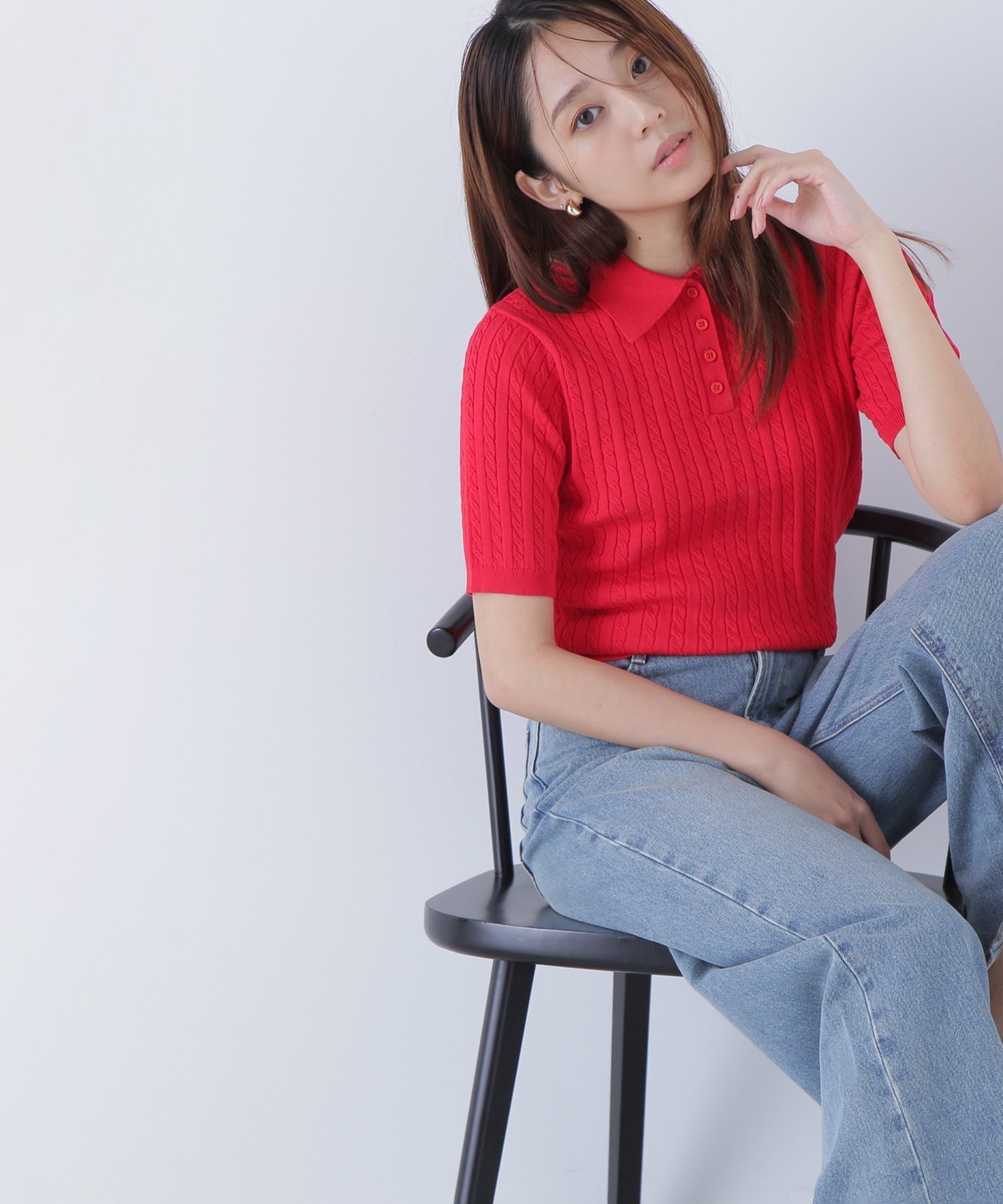 【ナチュラル ビューティー ベーシック/NATURAL BEAUTY BASIC】のケーブルポロニット インテリア・キッズ・メンズ・レディースファッション・服の通販 founy(ファニー) 　ファッション　Fashion　レディースファッション　Fashion for Women　トップス・カットソー　Cut & Sew Tops　ニット　Knit Tops & Sweaters　おすすめ　Recommended / Our Picks　トレンド　Trend, Trending Now　ベーシック　Basic, Essential　レッド|ID: prp329100004759391 ipo3291000000034438171