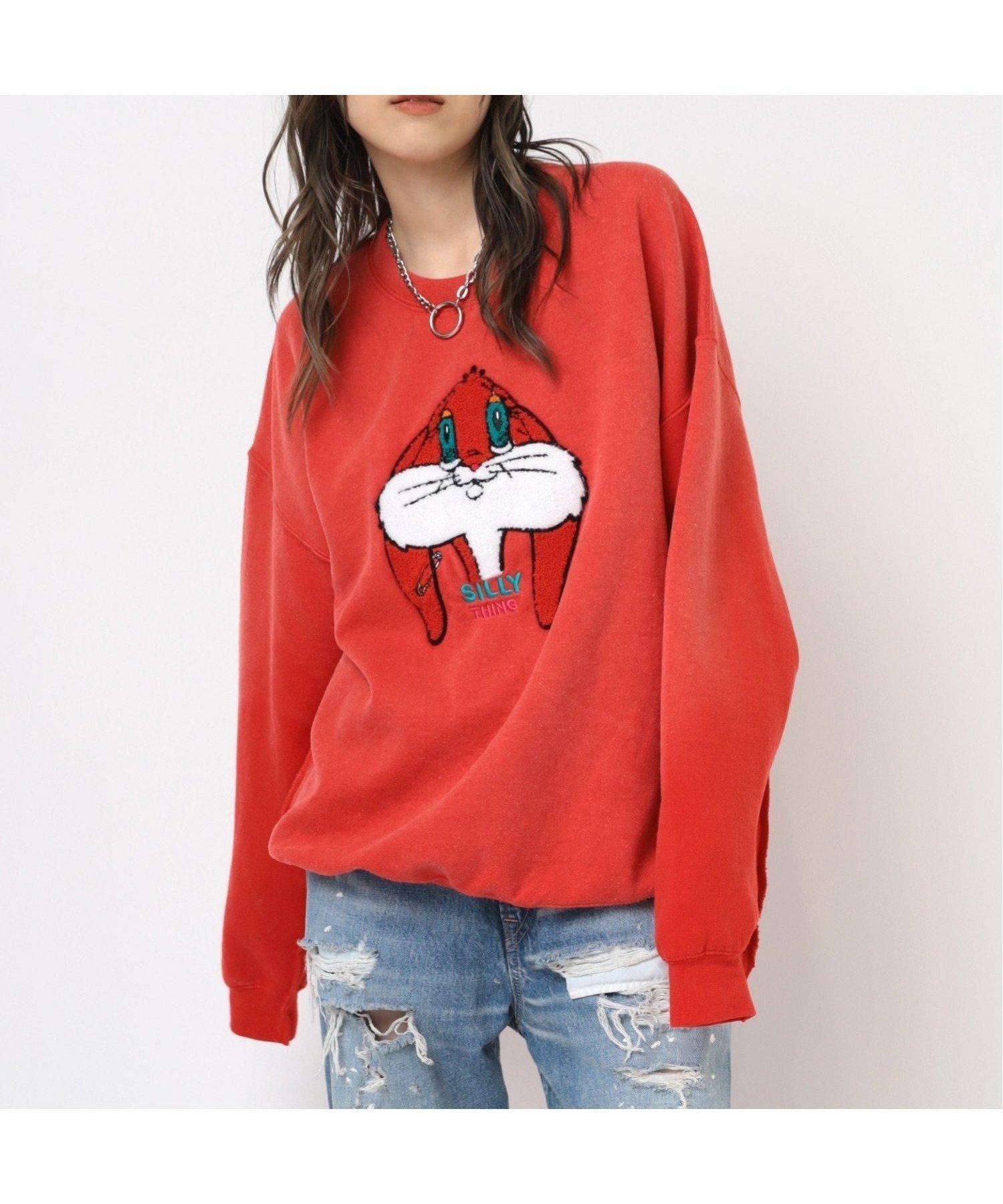 【アールエヌエー/RNA】のM2360 ユーズドエフェクトラビットトレーナー インテリア・キッズ・メンズ・レディースファッション・服の通販 founy(ファニー) 　ファッション　Fashion　レディースファッション　Fashion for Women　スウェット / スエット　Sweatshirt, Sweatwear　フロント　Front, Front Design　モコモコ　Fuzzy, Fluffy　ヴィンテージ　Vintage Style　レッド|ID: prp329100004759393 ipo3291000000035049869