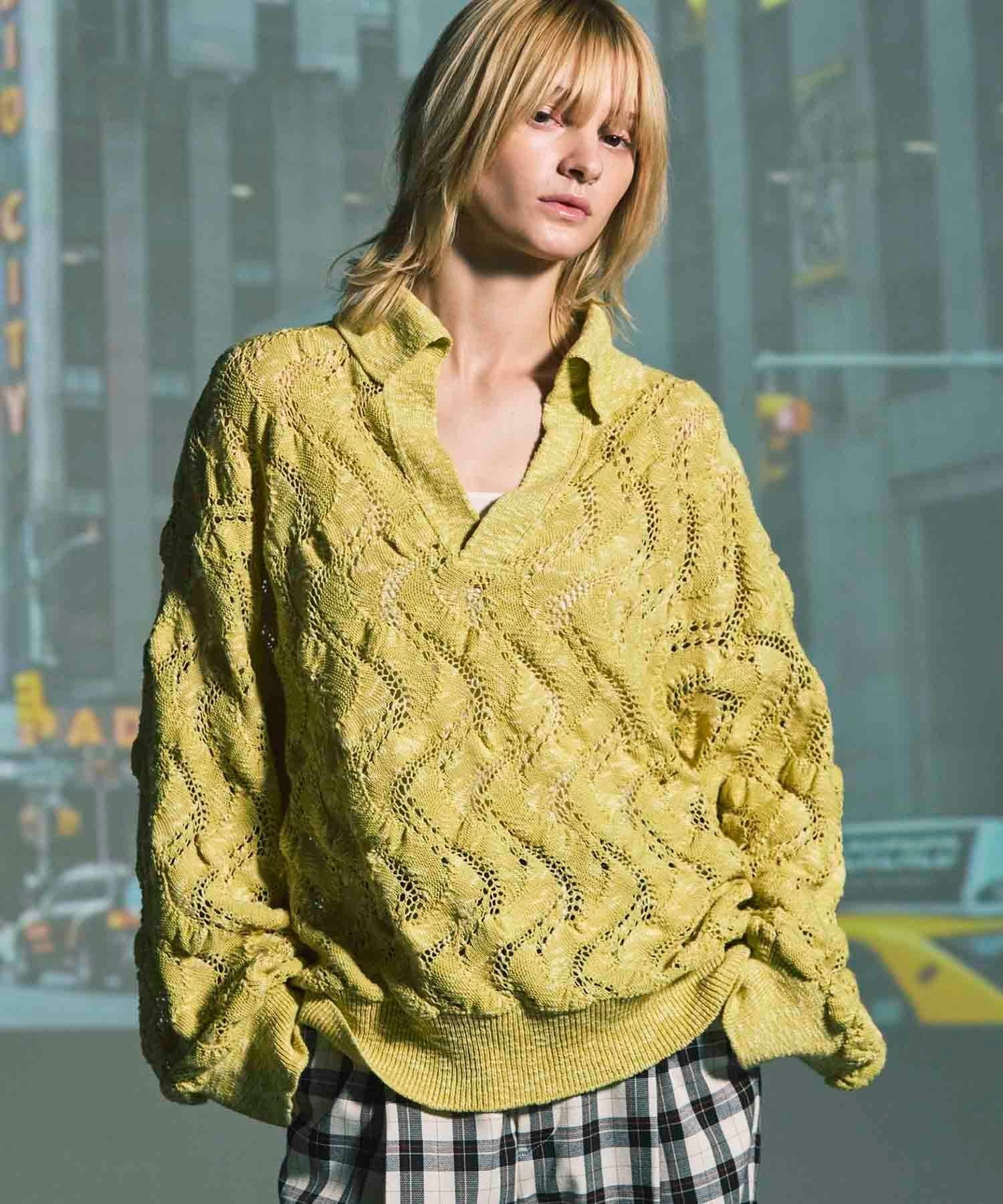 【メゾンスペシャル/MAISON SPECIAL】のPrime-Over Zigzag Sheer Skipper Knit Pullover インテリア・キッズ・メンズ・レディースファッション・服の通販 founy(ファニー) 　ファッション　Fashion　レディースファッション　Fashion for Women　トップス・カットソー　Cut & Sew Tops　ニット　Knit Tops & Sweaters　カジュアルプルオーバー・ニットトップス　Pullovers & Knit Tops / Casual Pullovers　アクリル　Acrylic Material　インナー　Innerwear　ショルダー　Shoulder, Shoulder Strap　スキッパー　Skipper, Open Collar　ドロップ　Drop Shoulder, Dropped Style　YEL|ID: prp329100004759400 ipo3291000000034438226