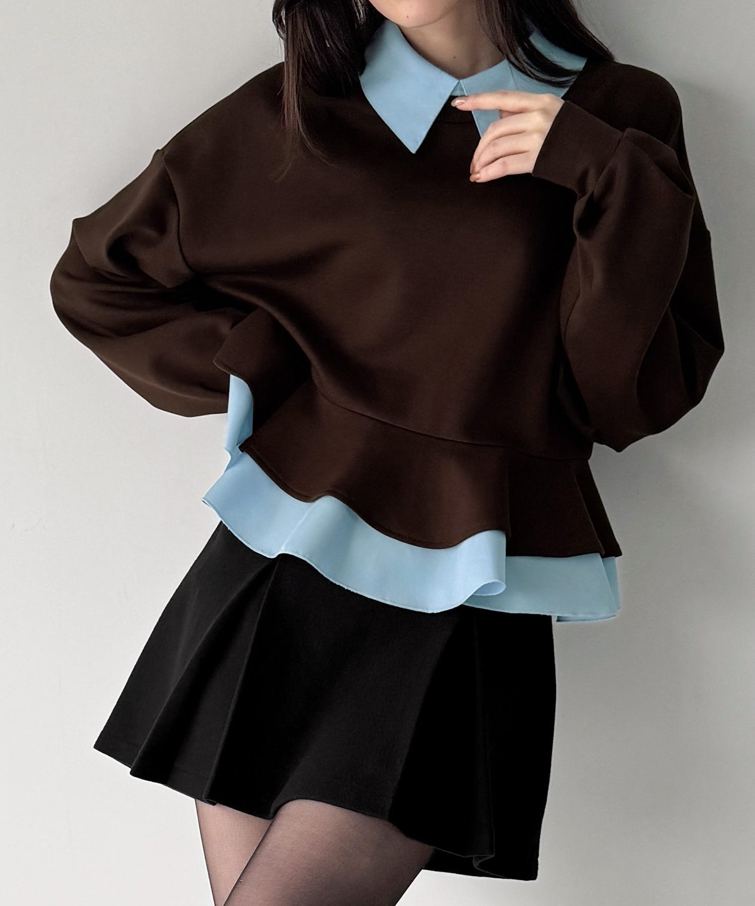 【ジュノア/JUNOAH】のフリルレイヤードスウェット インテリア・キッズ・メンズ・レディースファッション・服の通販 founy(ファニー) 　ファッション　Fashion　レディースファッション　Fashion for Women　トップス・カットソー　Cut & Sew Tops　レディースパーカー・カジュアルフーディー　Casual Hoodies & Sweatshirts　スウェット・クルーネックトップス　Sweatshirts & Crewnecks / Relaxed Fit Sweat Tops　ブラウン|ID: prp329100004759478 ipo3291000000034482888