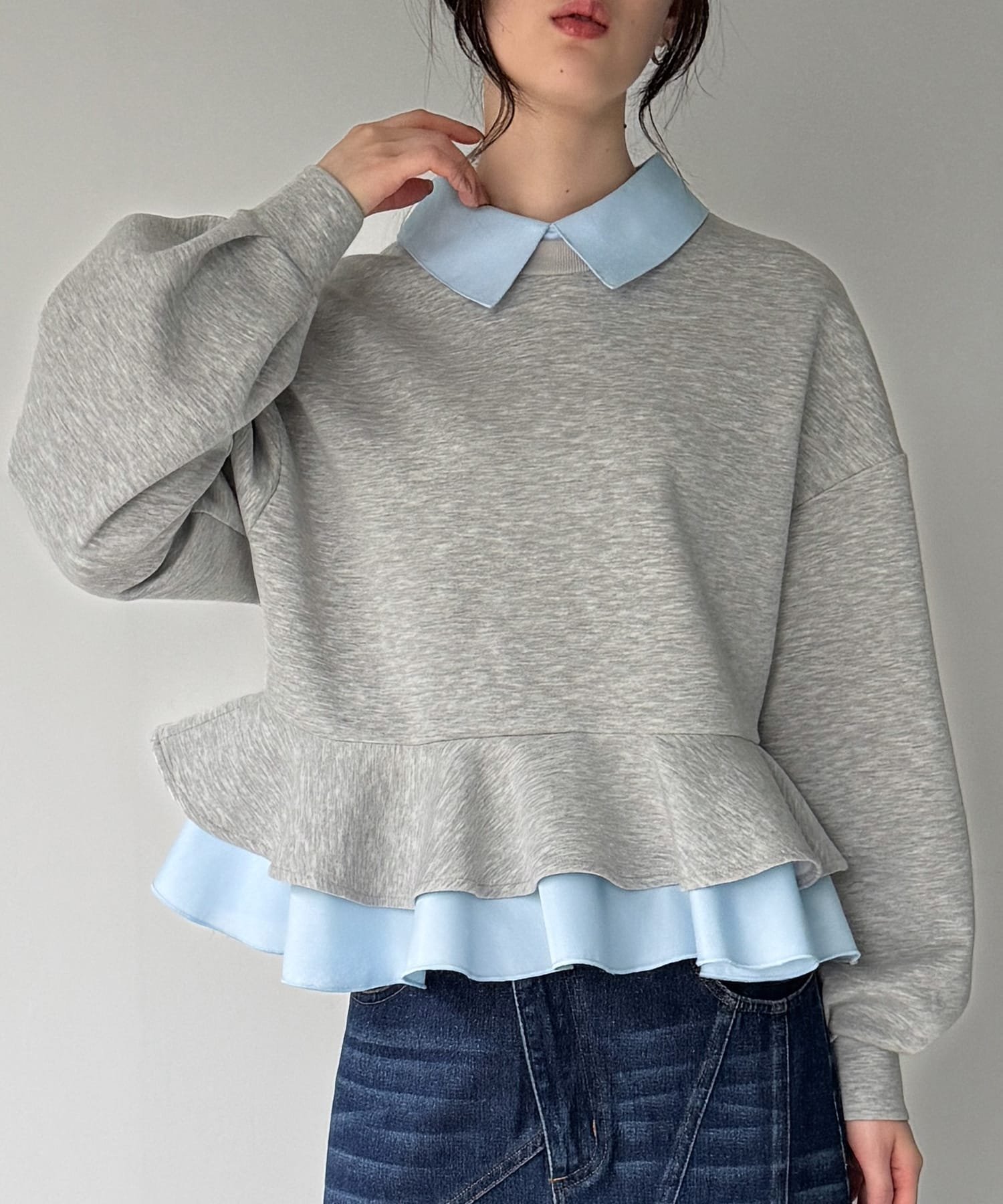 【ジュノア/JUNOAH】のフリルレイヤードスウェット インテリア・キッズ・メンズ・レディースファッション・服の通販 founy(ファニー) 　ファッション　Fashion　レディースファッション　Fashion for Women　トップス・カットソー　Cut & Sew Tops　レディースパーカー・カジュアルフーディー　Casual Hoodies & Sweatshirts　スウェット・クルーネックトップス　Sweatshirts & Crewnecks / Relaxed Fit Sweat Tops　杢グレー|ID: prp329100004759478 ipo3291000000034482889