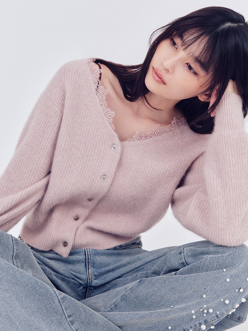 【フレイ アイディー/FRAY I.D】のフォックスウールレーストリムカーディガン インテリア・キッズ・メンズ・レディースファッション・服の通販 founy(ファニー) 　ファッション　Fashion　レディースファッション　Fashion for Women　トップス・カットソー　Cut & Sew Tops　カーディガン・羽織り　Layered Style Cardigans　畦　Ribbed Knit　カーディガン　Cardigan, Knitwear　コンパクト　Compact, Small Size　スマート　Smart, Elegant　トリミング　Trimming, Decorative Edge　バランス　Balance, Style Balance　フェミニン　Feminine, Girly　フォックス　Fox, Fox Fur　ボトム　Bottoms, Lower Wear　ラグジュアリー　Luxury, Elegant　レース　Lace, Lace Fabric　エレガント 上品　Elegant　PNK[066]|ID: prp329100004759801 ipo3291000000034504486