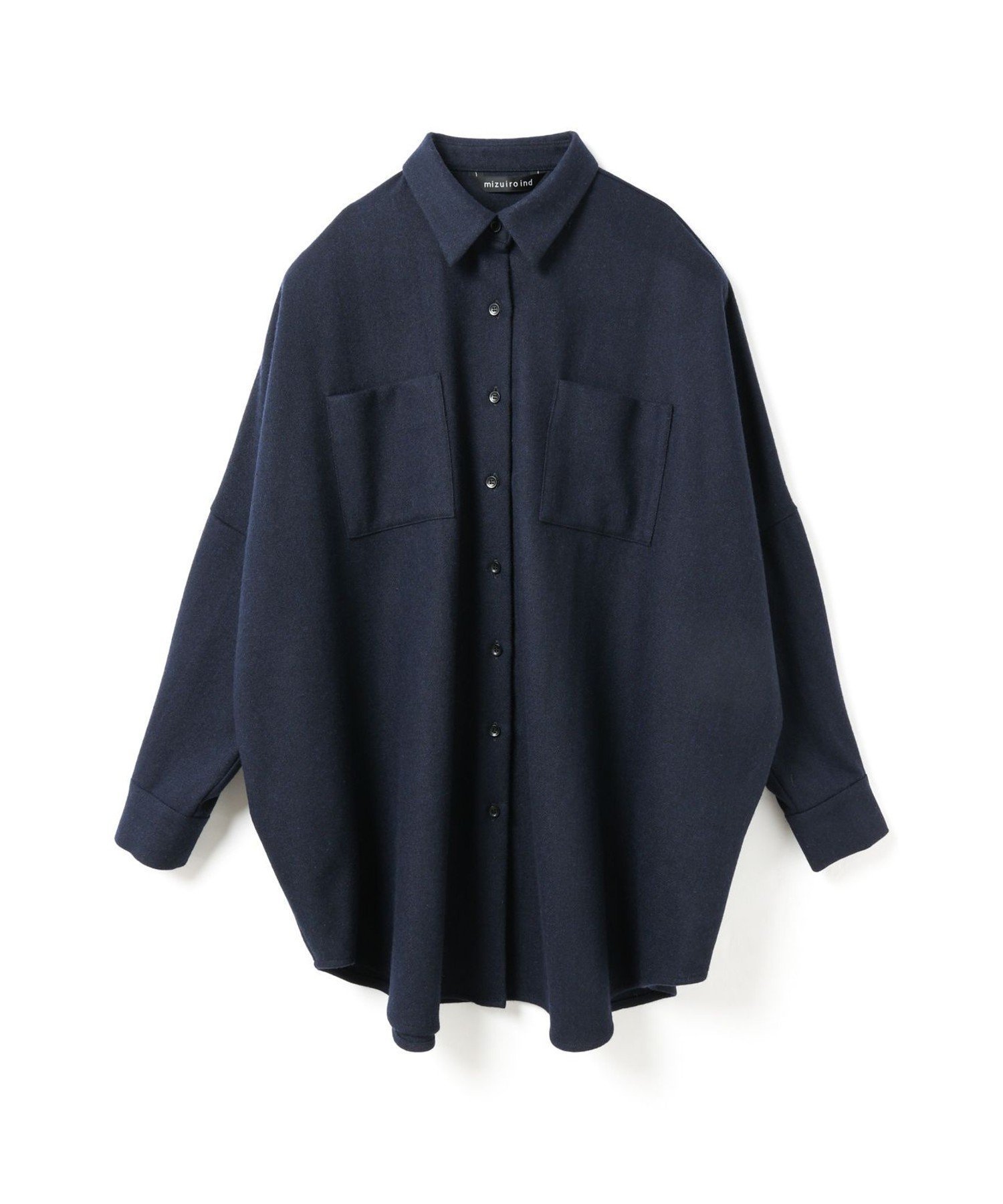 【マーコート/MARcourt】のmizuiro ind ポケット付きワイドシャツ インテリア・キッズ・メンズ・レディースファッション・服の通販 founy(ファニー) 　ファッション　Fashion　レディースファッション　Fashion for Women　トップス・カットソー　Cut & Sew Tops　シャツ・ブラウス・オフィスカジュアル　Elegant Blouses & Button-Ups　ストレッチ　Stretch, Stretchy Fabric　セットアップ　Set-Up, Coordinated Outfit　タートル　Turtleneck, Turtle Collar　フロント　Front, Front Design　ベーシック　Basic, Essential　ポケット　Pocket, Pocket Detail　レギュラー　Regular, Standard Fit　ワイド　Wide, Wide Fit　無地　Plain, Solid Color　長袖　Long Sleeve, Full Sleeve　ネイビー|ID: prp329100004759807 ipo3291000000034613826