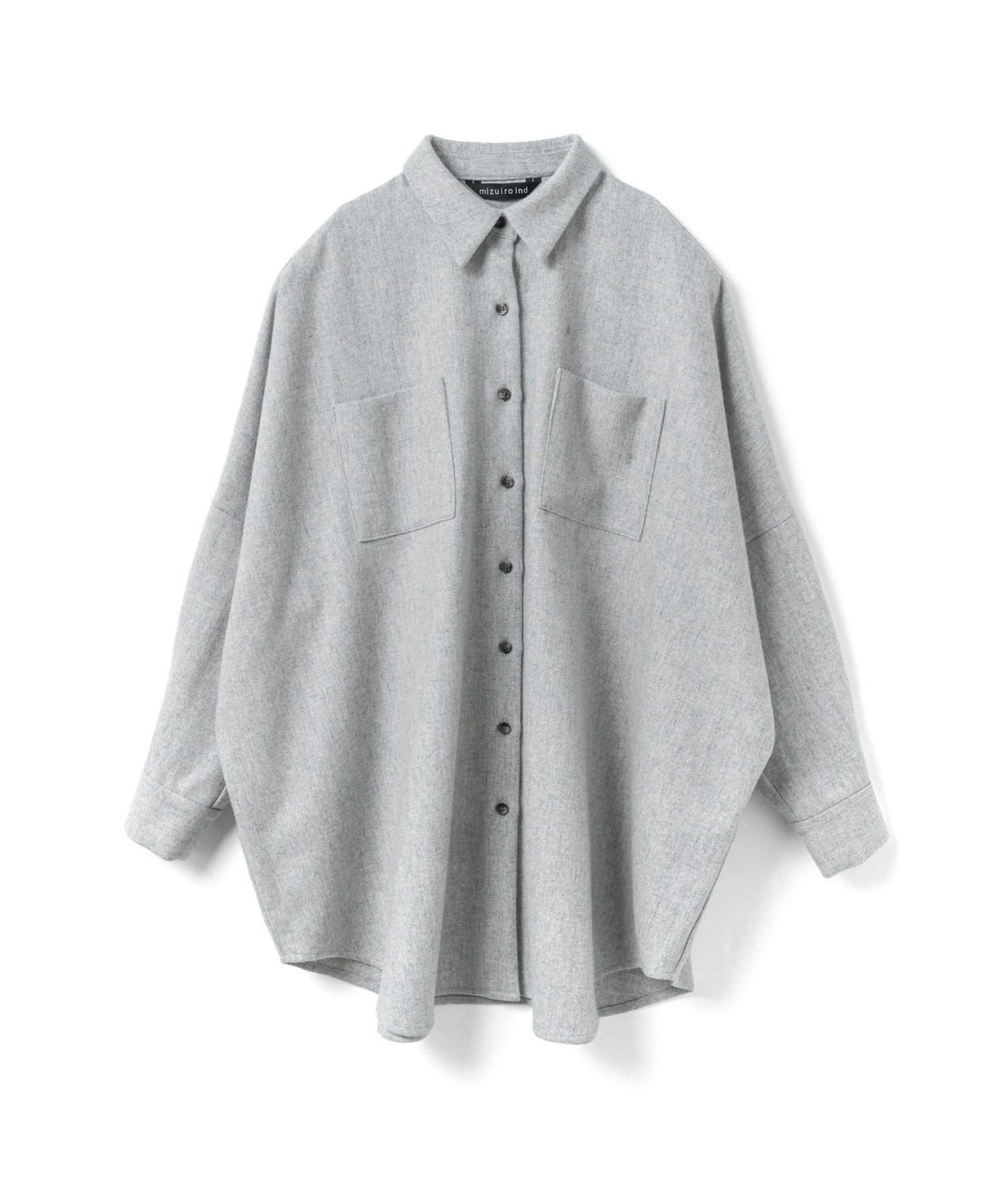 【マーコート/MARcourt】のmizuiro ind ポケット付きワイドシャツ インテリア・キッズ・メンズ・レディースファッション・服の通販 founy(ファニー) 　ファッション　Fashion　レディースファッション　Fashion for Women　トップス・カットソー　Cut & Sew Tops　シャツ・ブラウス・オフィスカジュアル　Elegant Blouses & Button-Ups　ストレッチ　Stretch, Stretchy Fabric　セットアップ　Set-Up, Coordinated Outfit　タートル　Turtleneck, Turtle Collar　フロント　Front, Front Design　ベーシック　Basic, Essential　ポケット　Pocket, Pocket Detail　レギュラー　Regular, Standard Fit　ワイド　Wide, Wide Fit　無地　Plain, Solid Color　長袖　Long Sleeve, Full Sleeve　ライトグレー|ID: prp329100004759807 ipo3291000000034613828