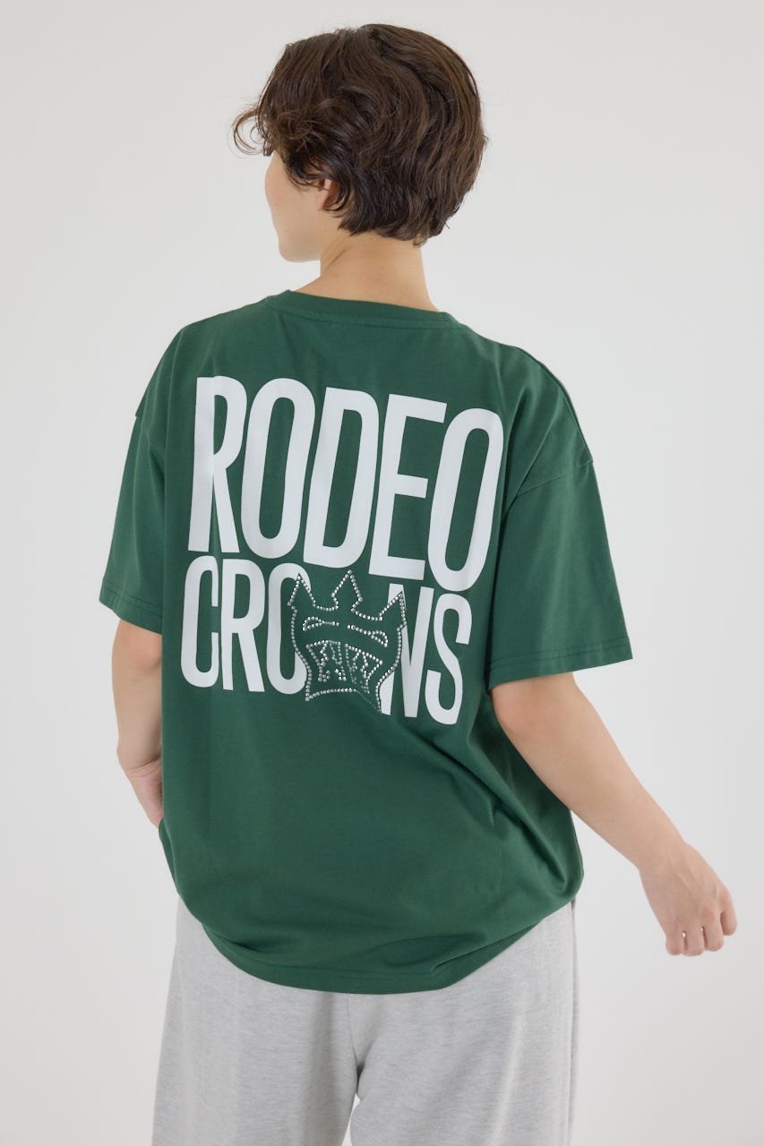 【ロデオクラウンズワイドボウル/RODEO CROWNS WIDE BOWL】のスタッズCROWNロゴTシャツ インテリア・キッズ・メンズ・レディースファッション・服の通販 founy(ファニー) 　ファッション　Fashion　レディースファッション　Fashion for Women　トップス・カットソー　Cut & Sew Tops　シャツ・ブラウス・オフィスカジュアル　Elegant Blouses & Button-Ups　ロングTシャツ・Tシャツ　Longline T-Shirts & Tees　おすすめ　Recommended / Our Picks　スタッズ　Studs, Metal Accents　デニム　Denim, Jeans Material　トレンド　Trend, Trending Now　フロント　Front, Front Design　プリント　Print, Printed Pattern　D/GRN3|ID: prp329100004759866 ipo3291000000034640705