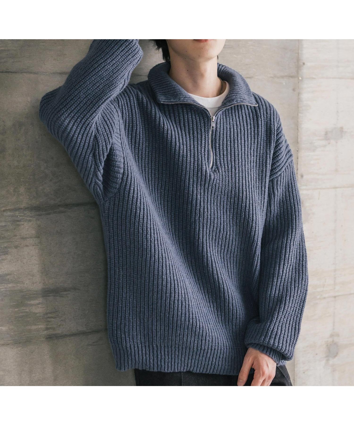 【ロッキーモンロー/Rocky Monroe】のオーバーサイズ畦編みハーフジップニットセーター インテリア・キッズ・メンズ・レディースファッション・服の通販 founy(ファニー) ファッション Fashion レディースファッション Fashion for Women トップス・カットソー Cut & Sew Tops ニット Knit Tops & Sweaters 畦編みニット・テクスチャードトップス Ribbed Knit Sweaters / Textured Knit Tops インナー Innerwear 畦 Ribbed Knit シンプル Simple, Minimal スラックス Slacks, Dress Pants デニム Denim, Jeans Material バランス Balance, Style Balance フェミニン Feminine, Girly メンズ Men's, Menswear リラックス Relax, Relaxed Fit 再入荷 Restock / Back in Stock おすすめ Recommended / Our Picks ブルー|ID: prp329100004759920 ipo3291000000034697127